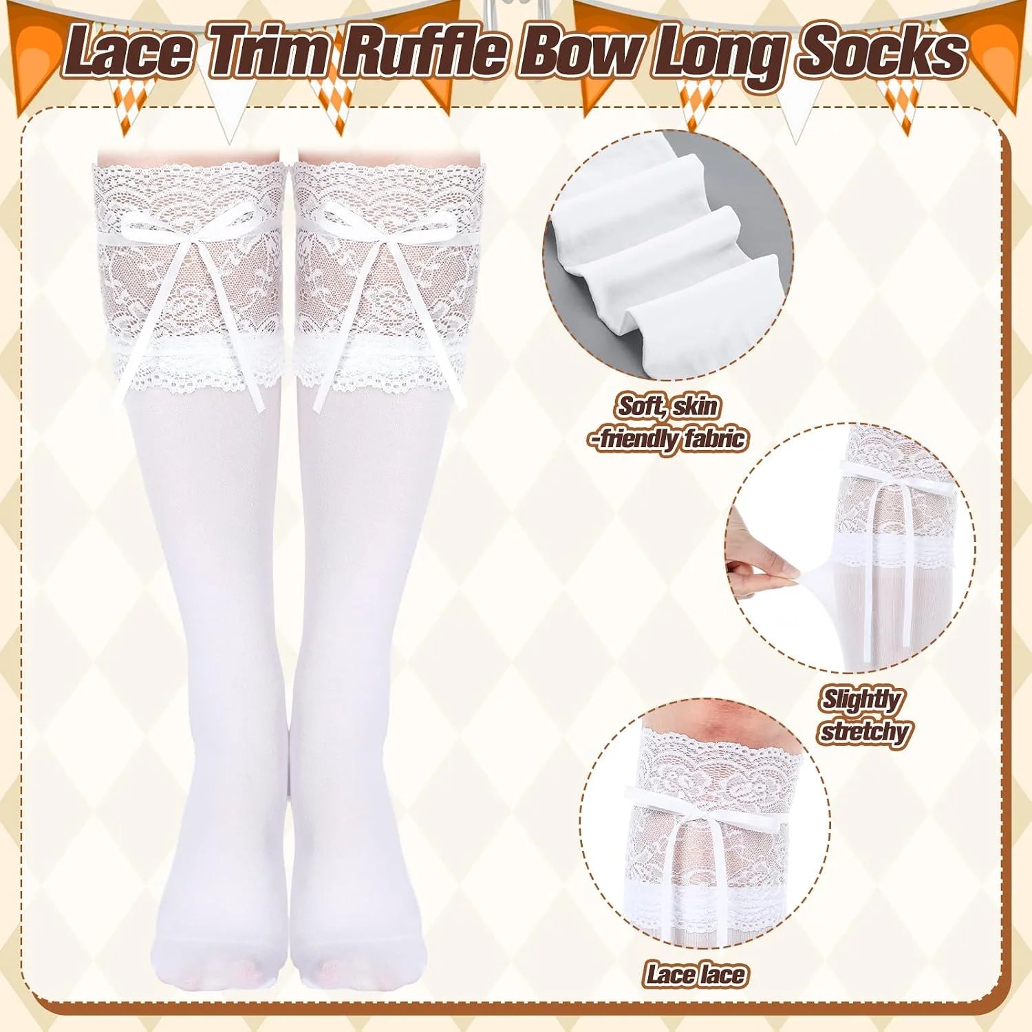 Suhine 2 Pair Oktoberfest Socks Dirndl Knee High Socks