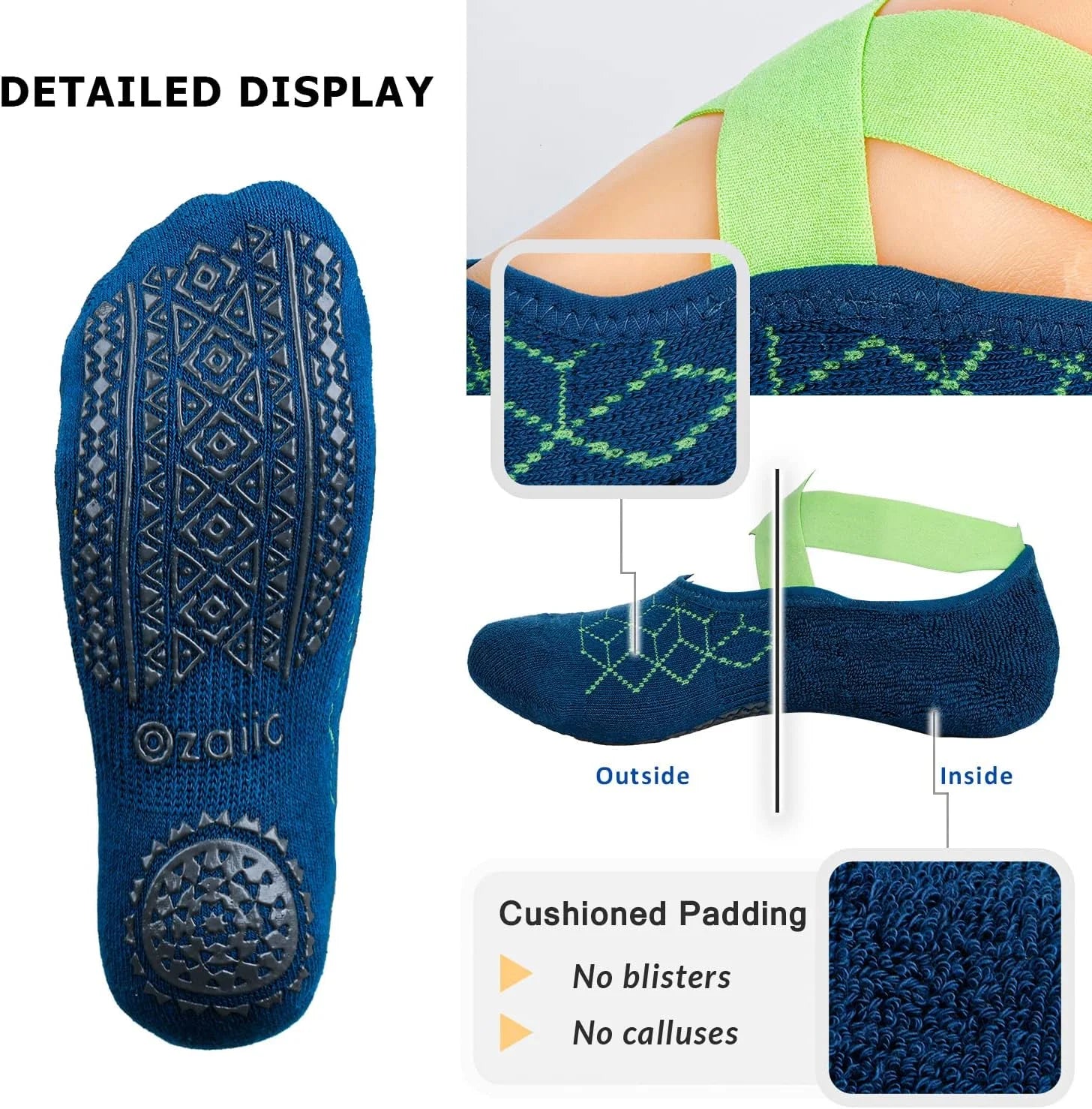Ozaiic Pilates Socks for Women Non Slip Grip Yoga Barefoot Indoor Workout