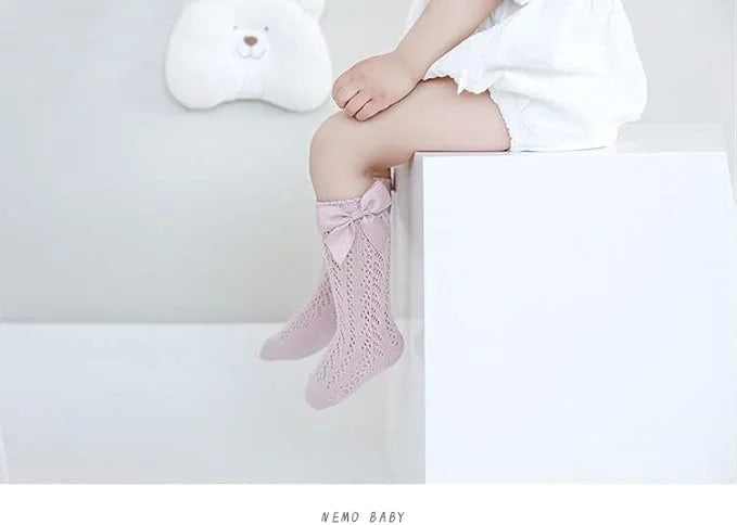 QandSweet Baby Girl Knee-High Socks Toddlers Bow Stockings Newborn Infant Non-Slip Sock