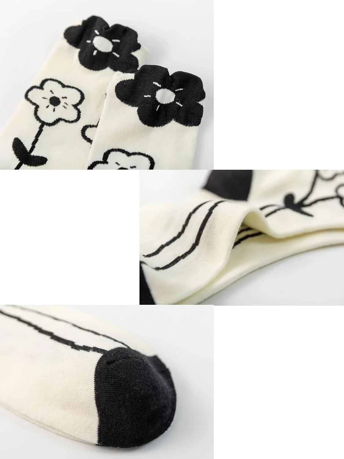 Flower Socks Women 5 Pairs Cute Retro Preppy High Ankle Cotton Sock Stripe Plaid Bow Socks