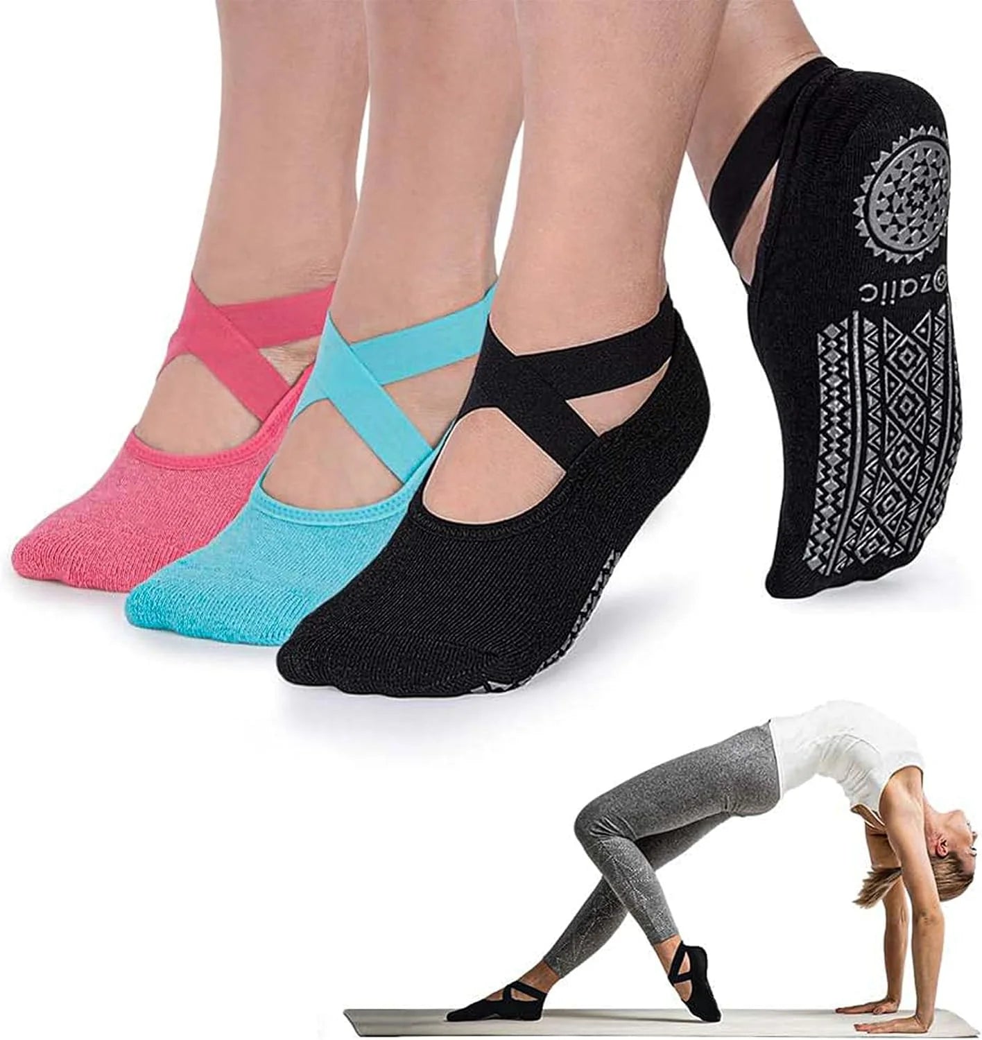 Ozaiic Pilates Socks for Women Non Slip Grip Yoga Barefoot Indoor Workout