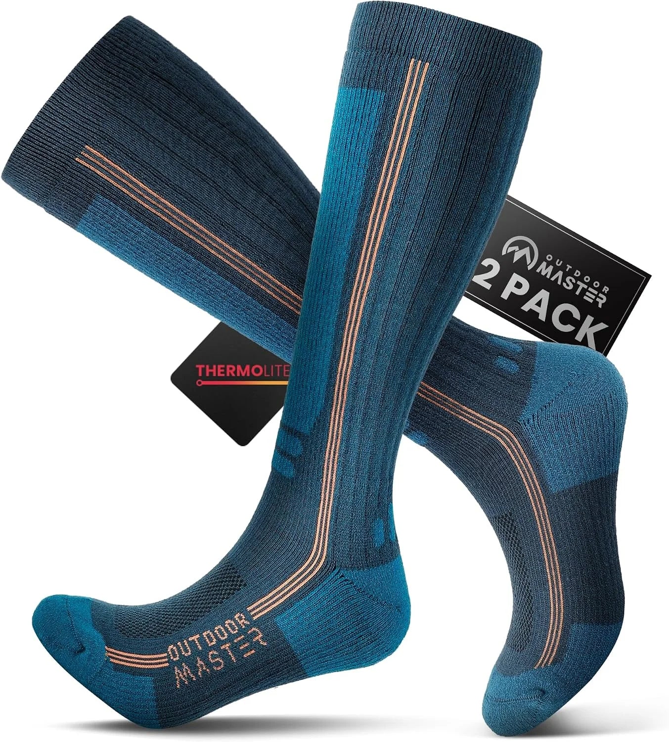 OutdoorMaster Thermolite Merino Wool Ski Socks, Compression Thermal Socks
