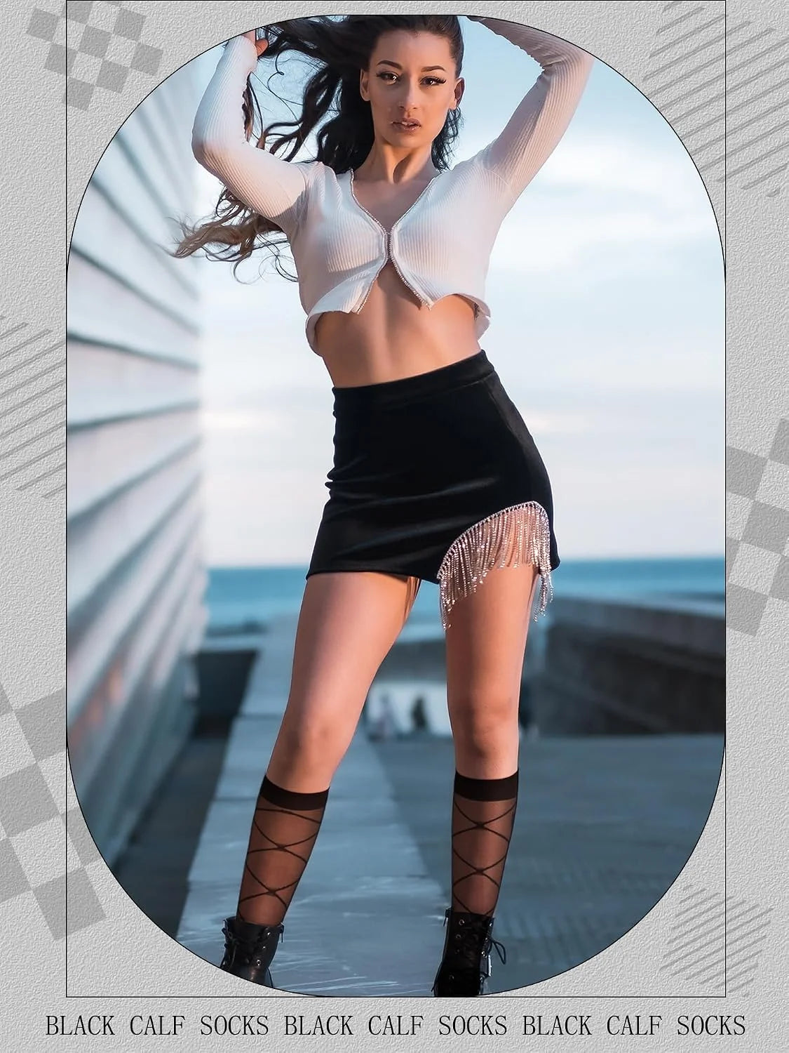 Geyoga 4 Pairs Women's Fishnet Knee Stockings Hollow out Women's Calf Socks