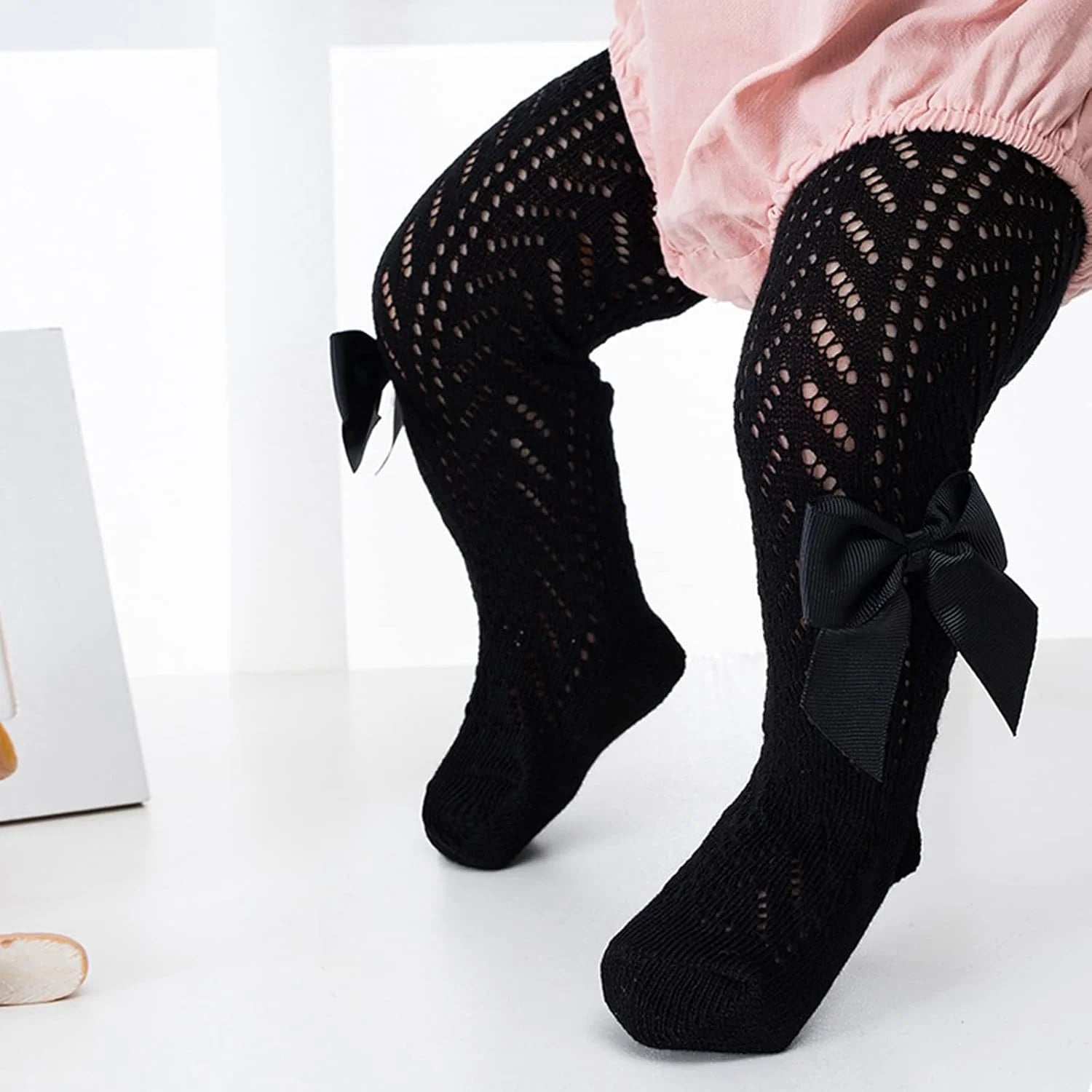 Baby Girl Tights Cute Bow Knit Leggings Toddler Stockings Cotton Pantyhose Infant Hollow Out Newborn Pants