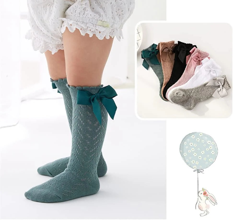 QandSweet Baby Girl Knee-High Socks Toddlers Bow Stockings Newborn Infant Non-Slip Sock