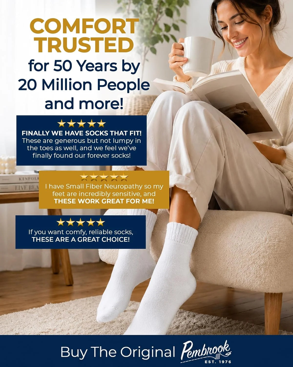 Pembrook® Bamboo Viscose Ankle Diabetic Socks for Women & Men - 6 Pairs