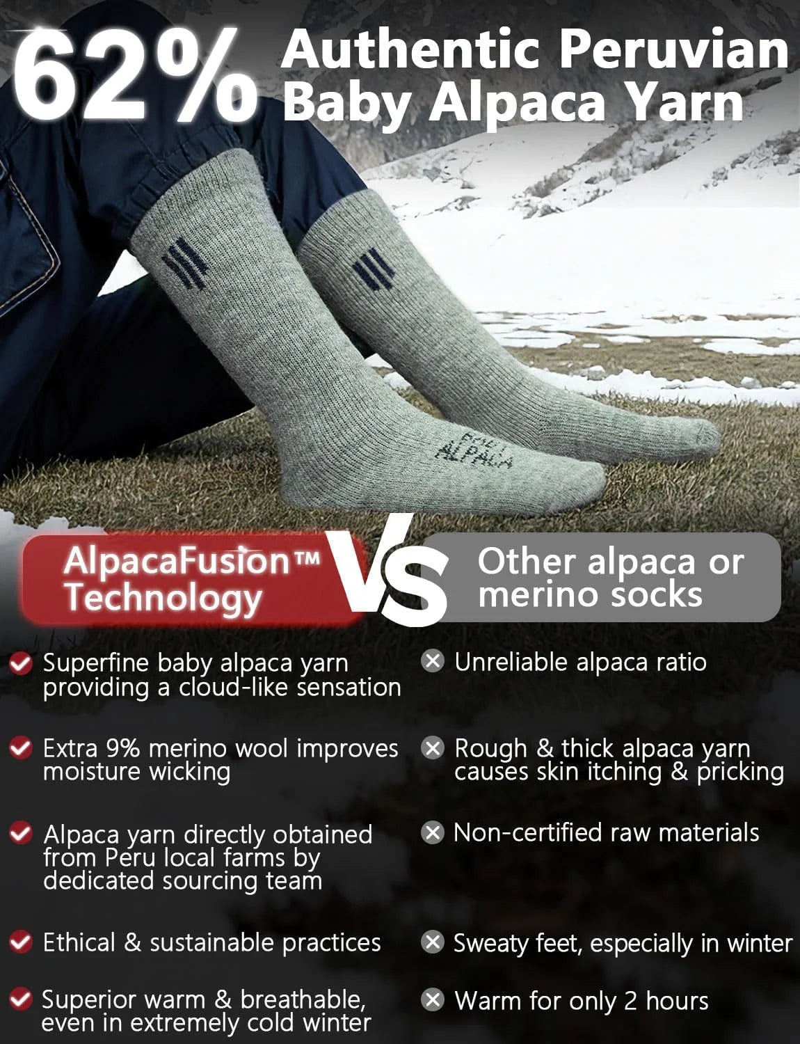 Juclise Alpaca Wool Boot Socks Men and Women, Heavyweight Thick Thermal Socks Cold Weather Hunting Hiking, Moisture Wicking