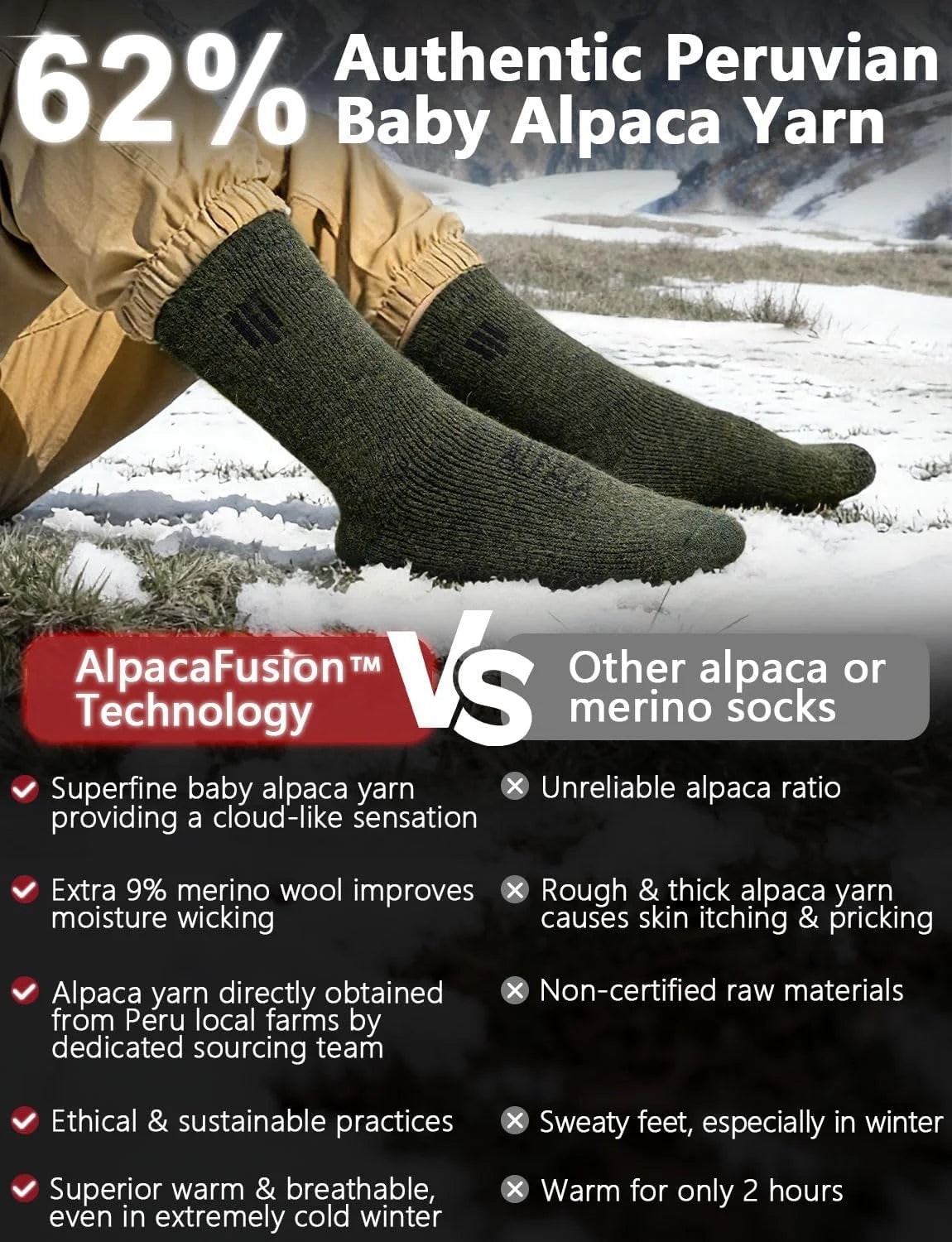 Juclise Alpaca Wool Crew Socks Men and Women,Thick Thermal Winter Cold Weather Hunting Hiking,Moisture Wicking Cushioned