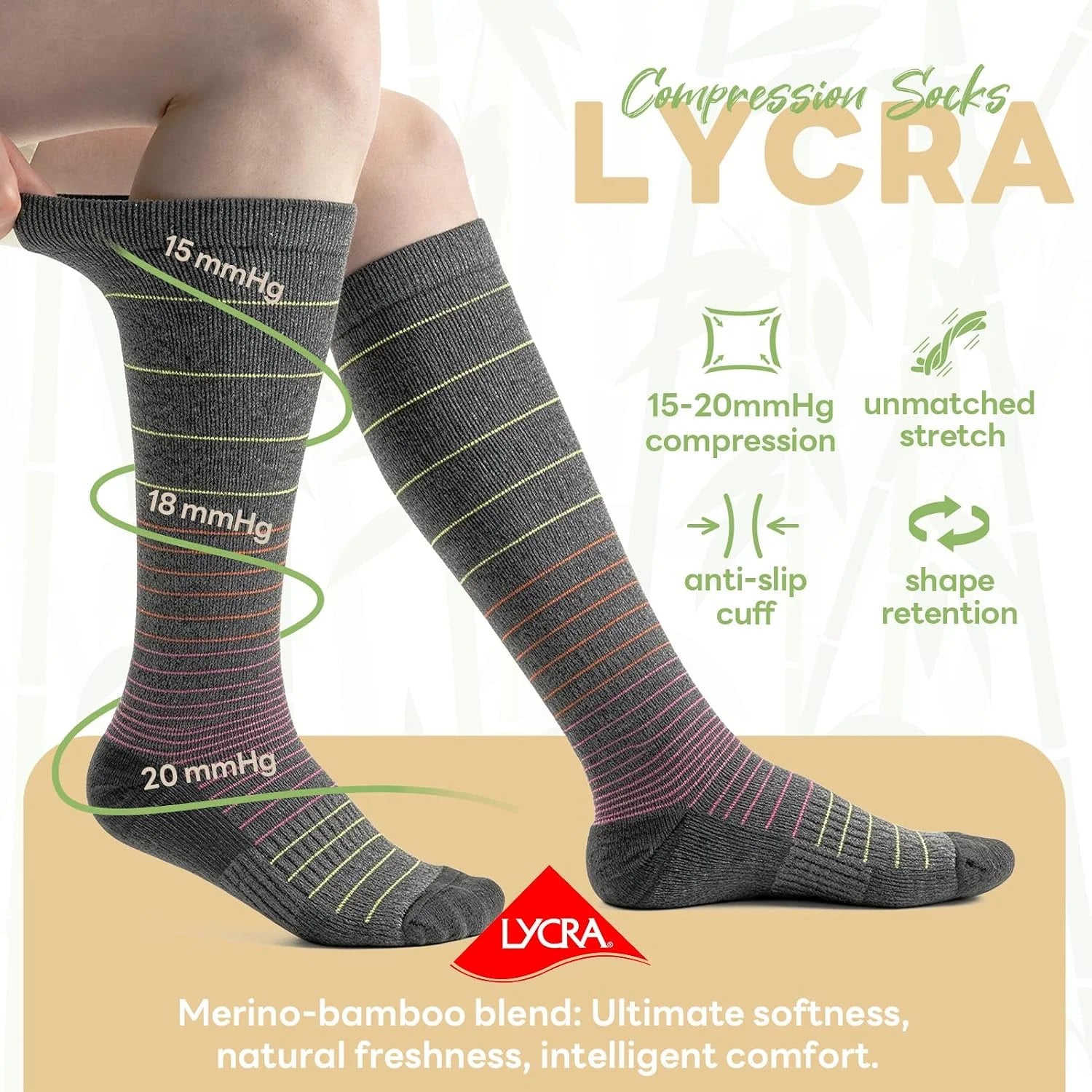 Merino Wool Compression Socks for Women Men 15-20 mmHg for flying