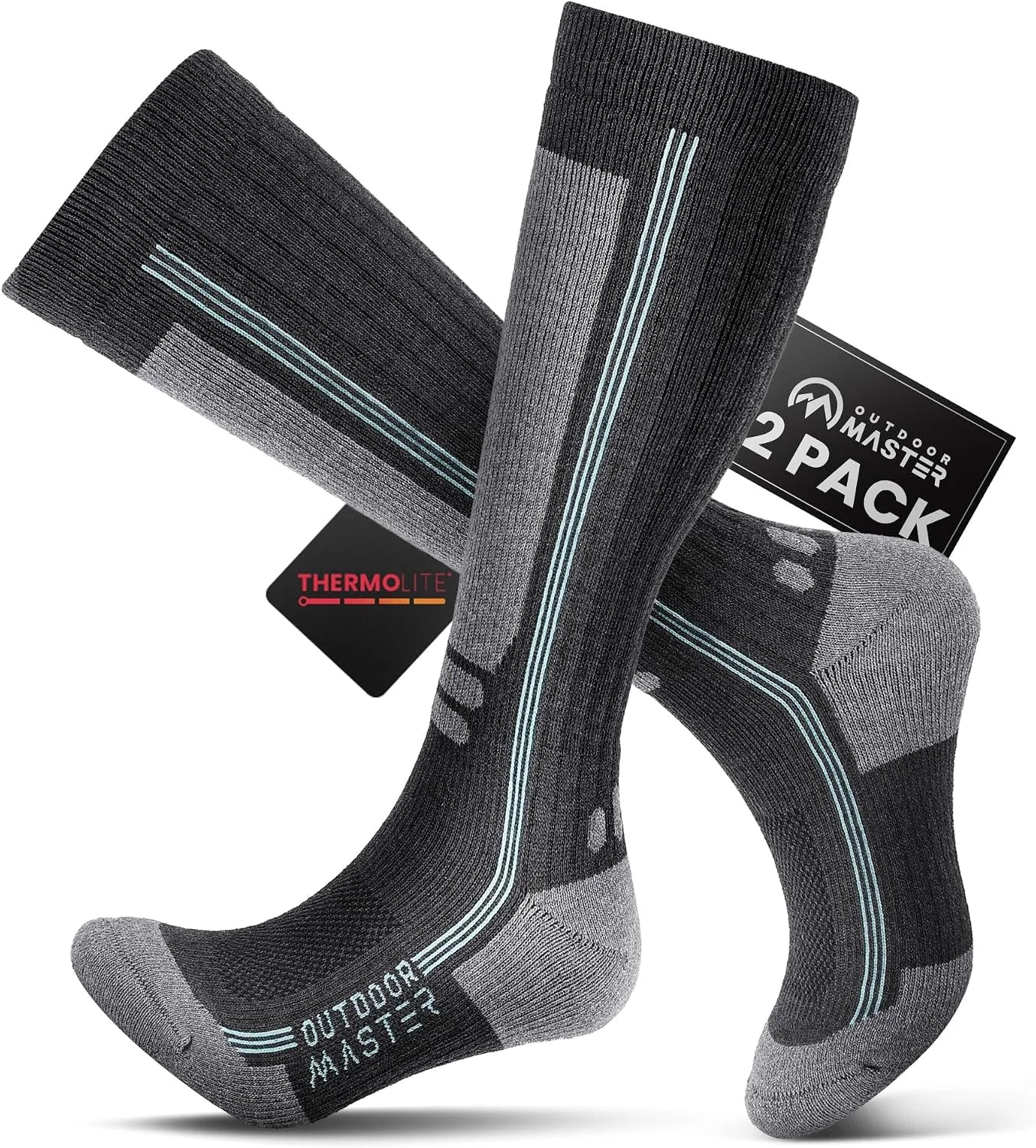 OutdoorMaster Thermolite Merino Wool Ski Socks, Compression Thermal Socks