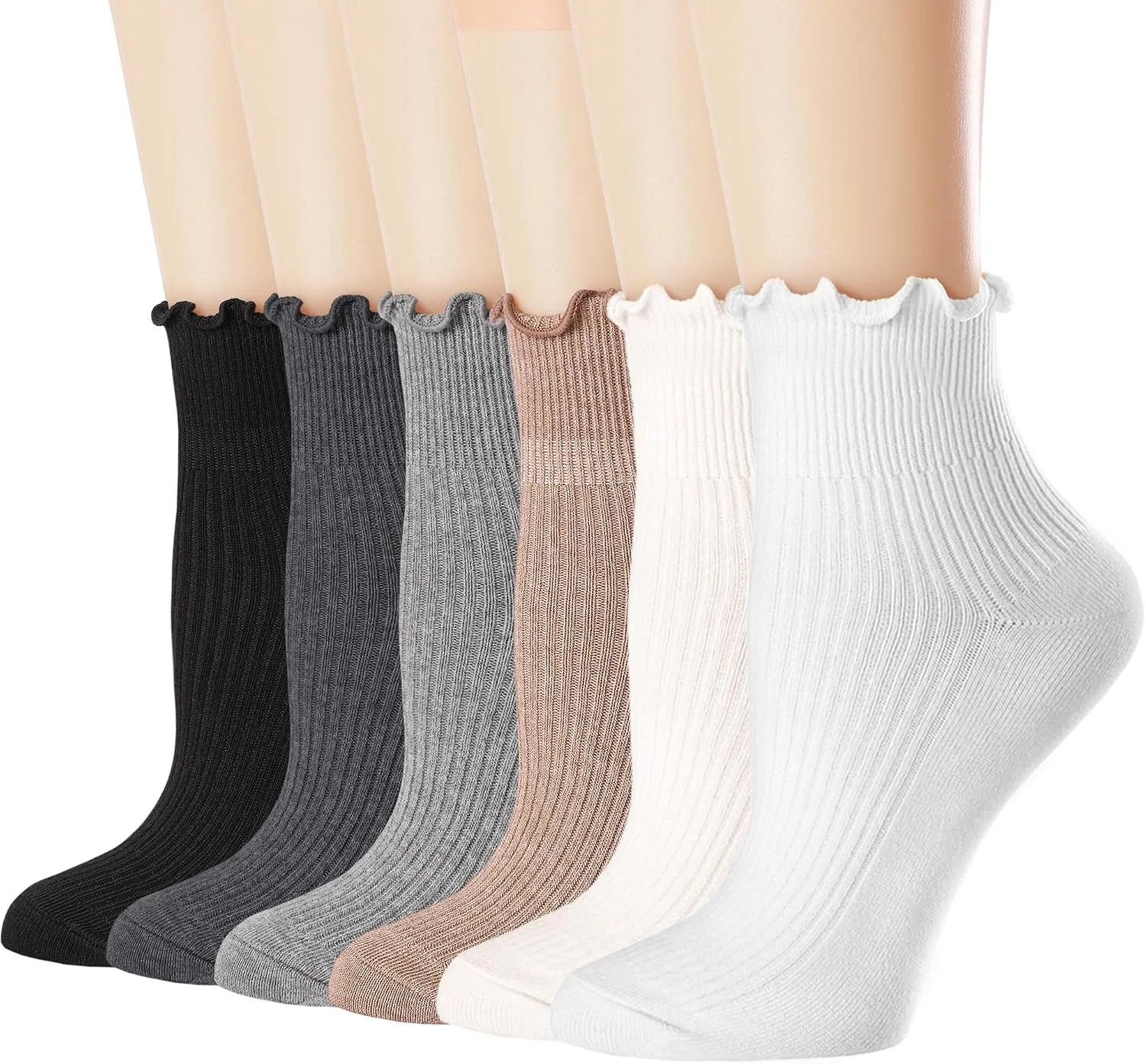 Mcool Mary Womens Ruffle Socks, Cute Ankle Winter Warm Knit Cotton Frilly Sock 6 Pack