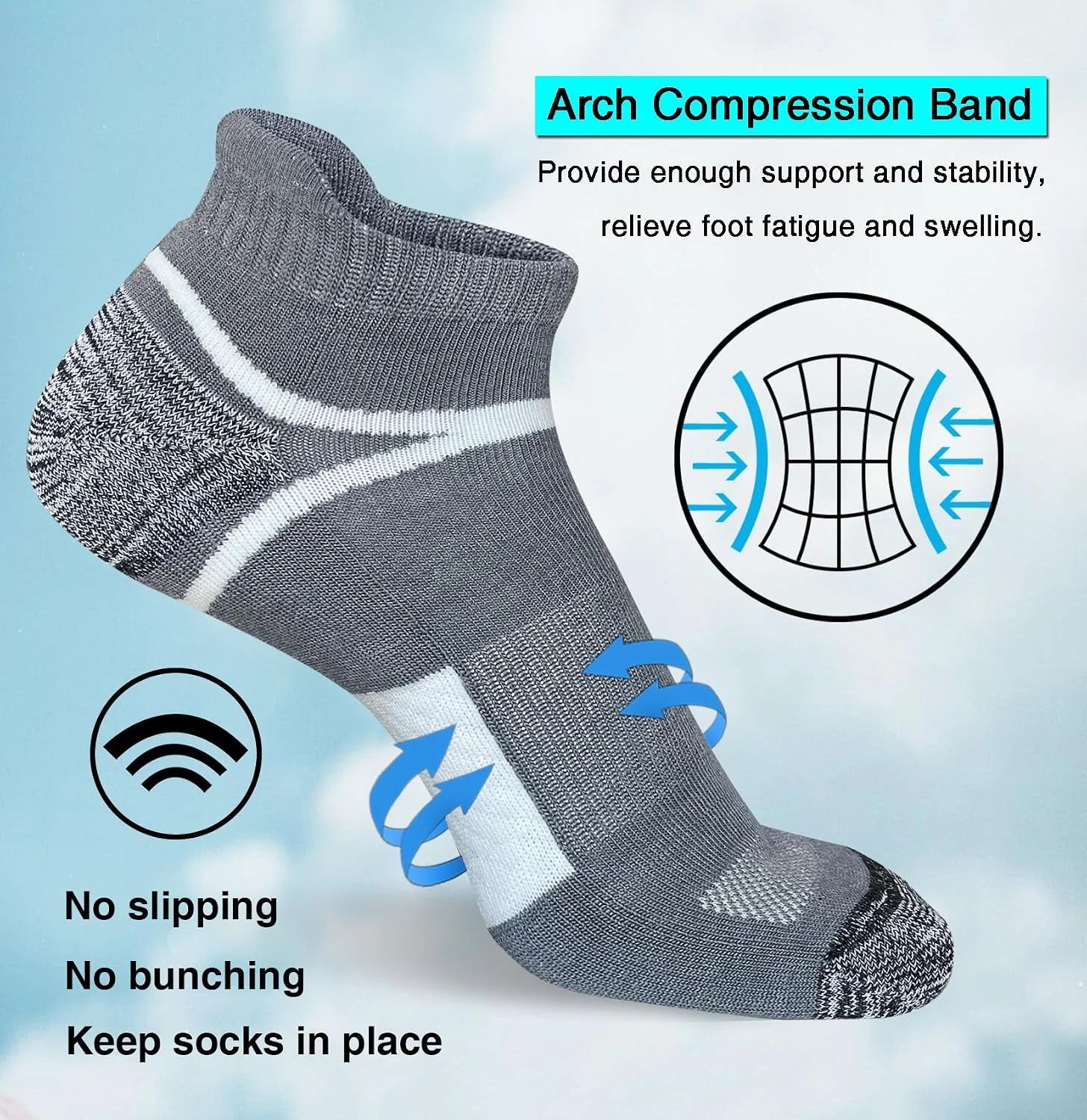 suaskk Men's Ankle Athletic Cushioned Anti-Blister Running Socks 5 Pairs