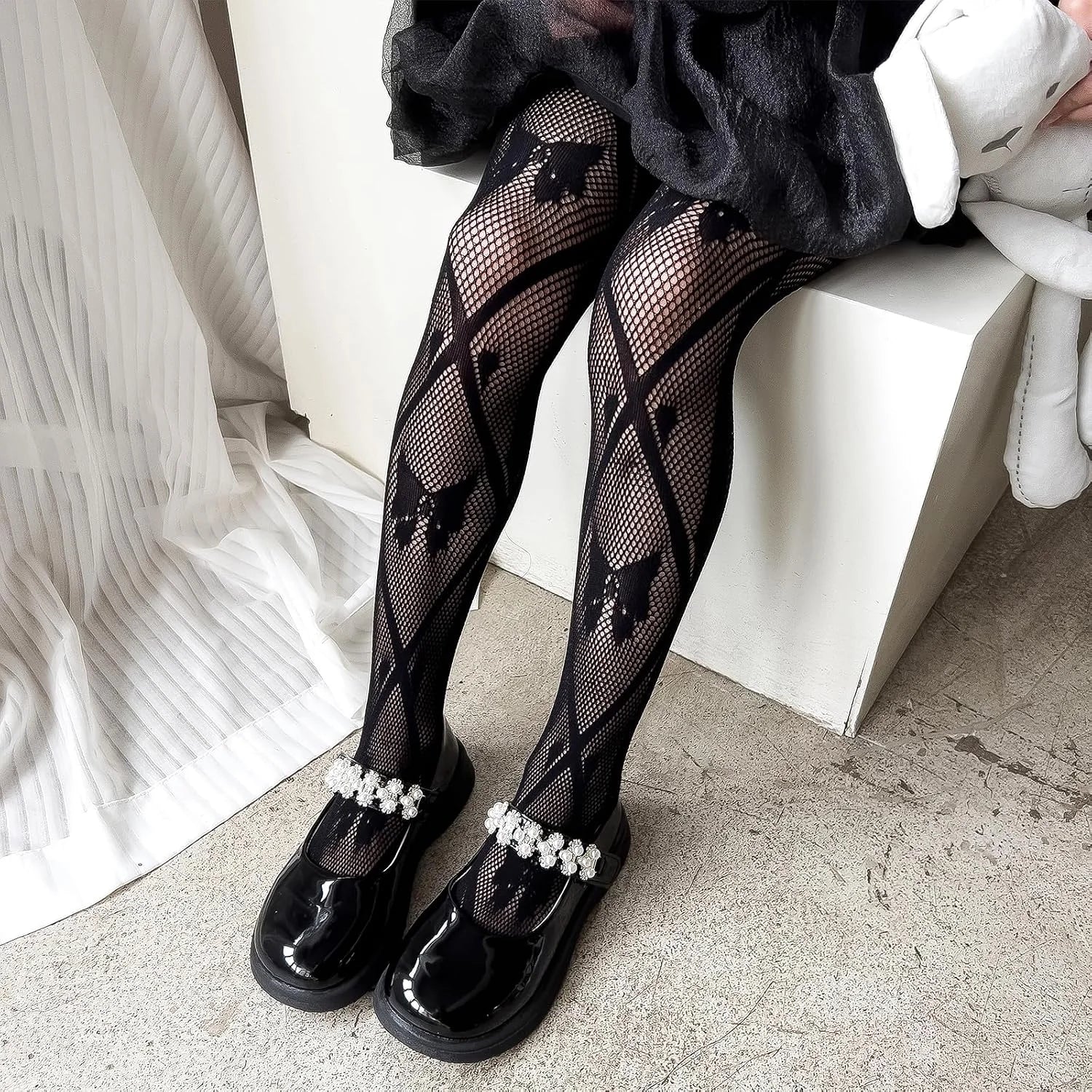 LOLANTA Girls Lace Tights Kids Sheer Patterned Fishnet Stockings 2 Pack