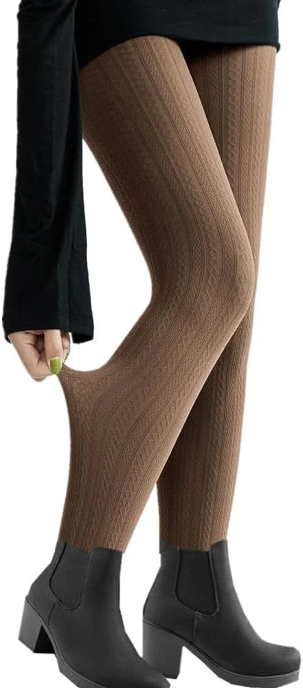 SurBepo Women Fishnet Hollow Out Knitted Patterned Thick Warm Stockings Tights Vertical Strips Pantyhose For Female