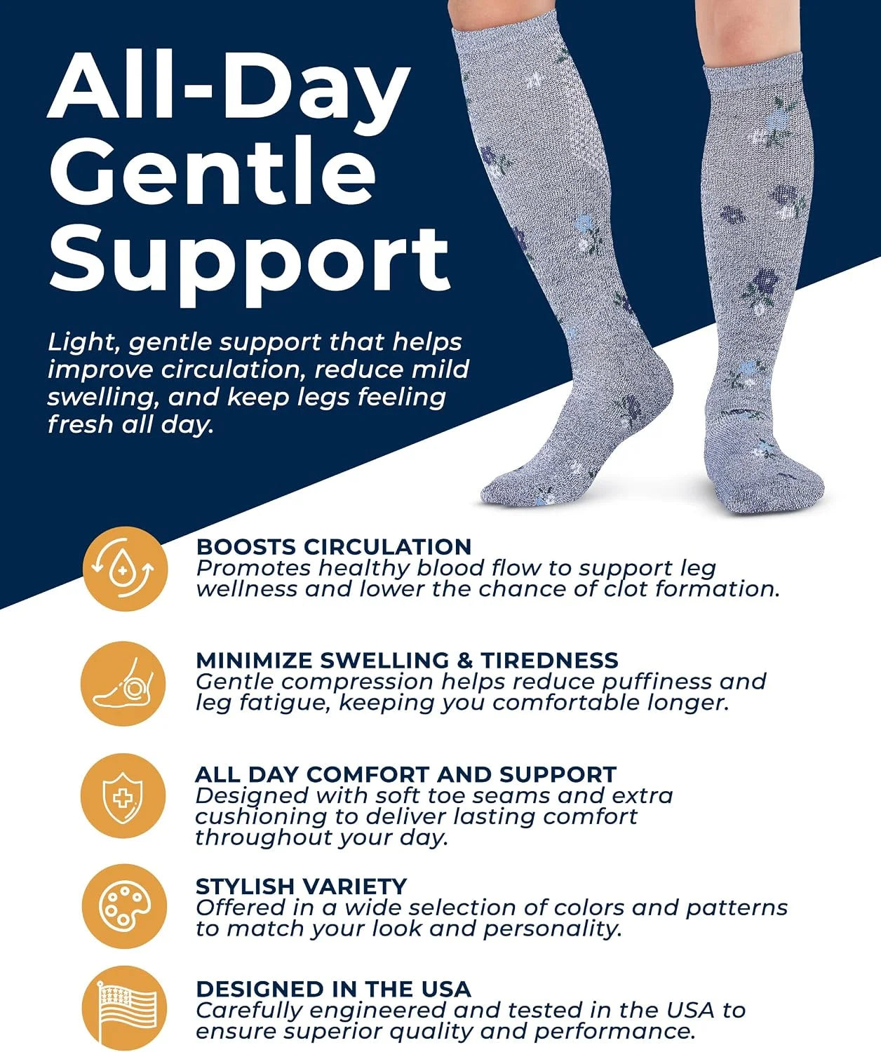 Pembrook® Light Compression Socks for Men & Women - 3 Pairs | 8-15 mmhg Compression Dress Socks for Men | Support Socks