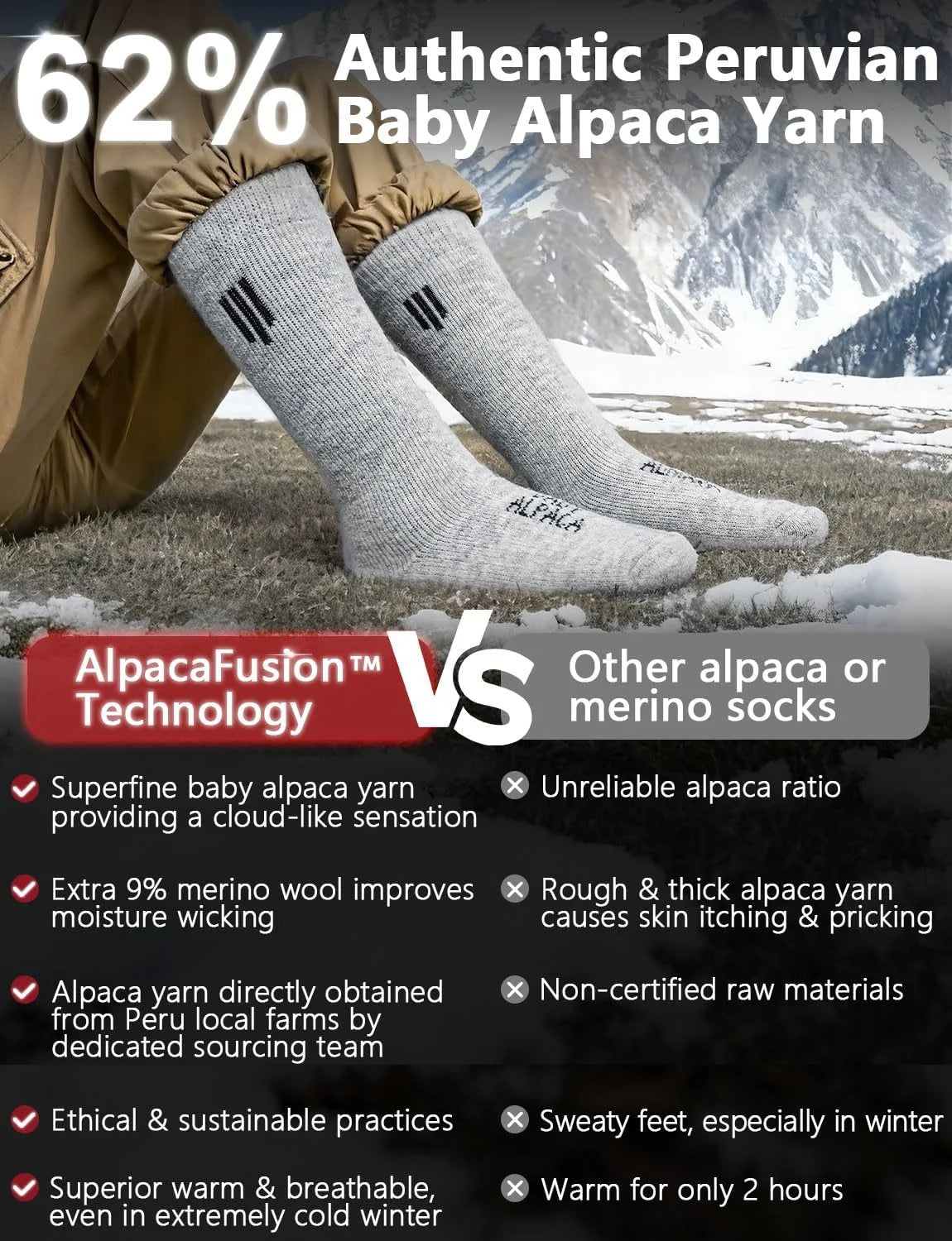 Juclise Alpaca Wool Boot Socks Men and Women, Heavyweight Thick Thermal Socks Cold Weather Hunting Hiking, Moisture Wicking