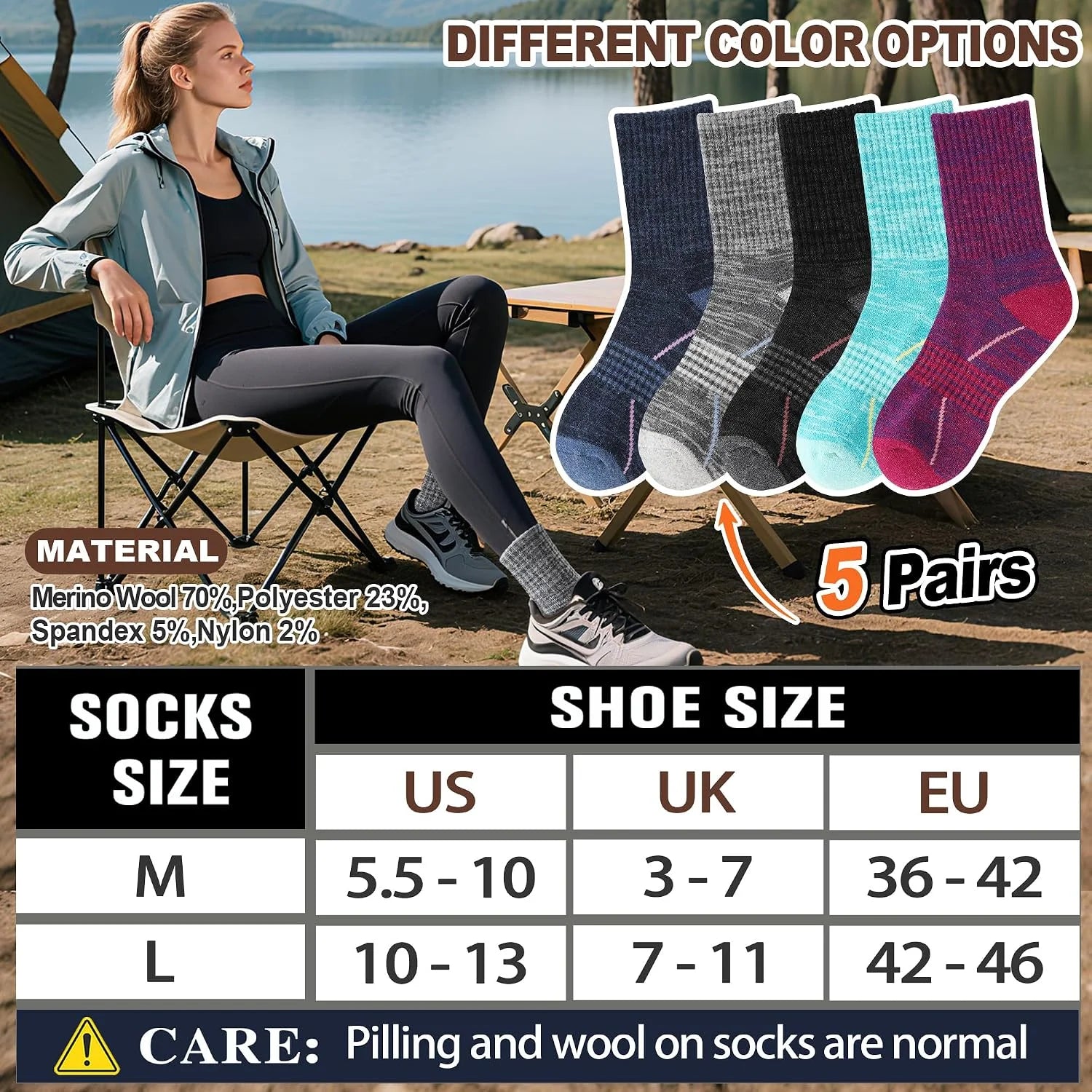 Sandsuced Merino Wool Hiking Socks Thermal Warm Winter Cozy Crew with Cushioned Sole & Moisture Wicking 5 Pairs for Women