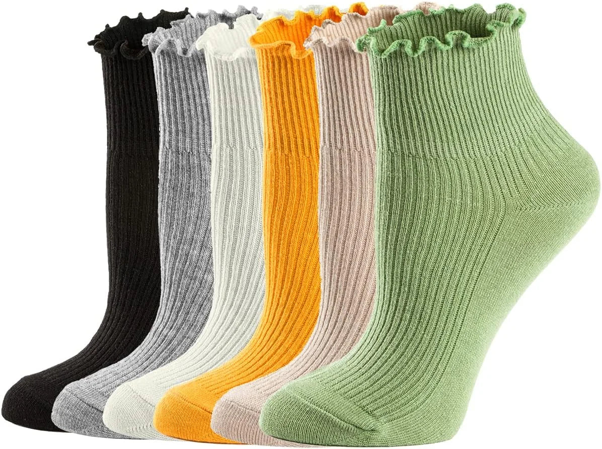 Mcool Mary Womens Ruffle Socks, Cute Ankle Winter Warm Knit Cotton Frilly Sock 6 Pack