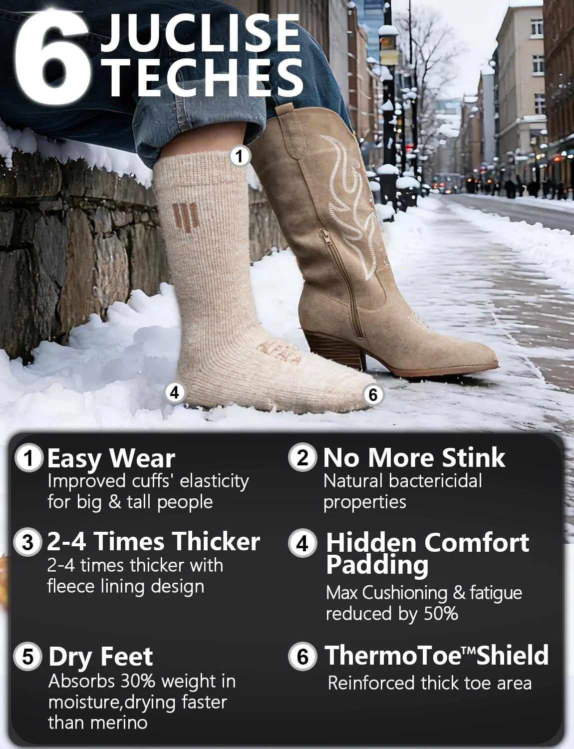 Juclise Alpaca Wool Crew Socks Men and Women,Thick Thermal Winter Cold Weather Hunting Hiking,Moisture Wicking Cushioned