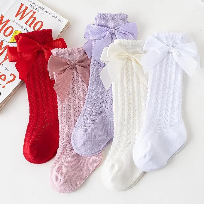 QandSweet Baby Girl Knee-High Socks Toddlers Bow Stockings Newborn Infant Non-Slip Sock