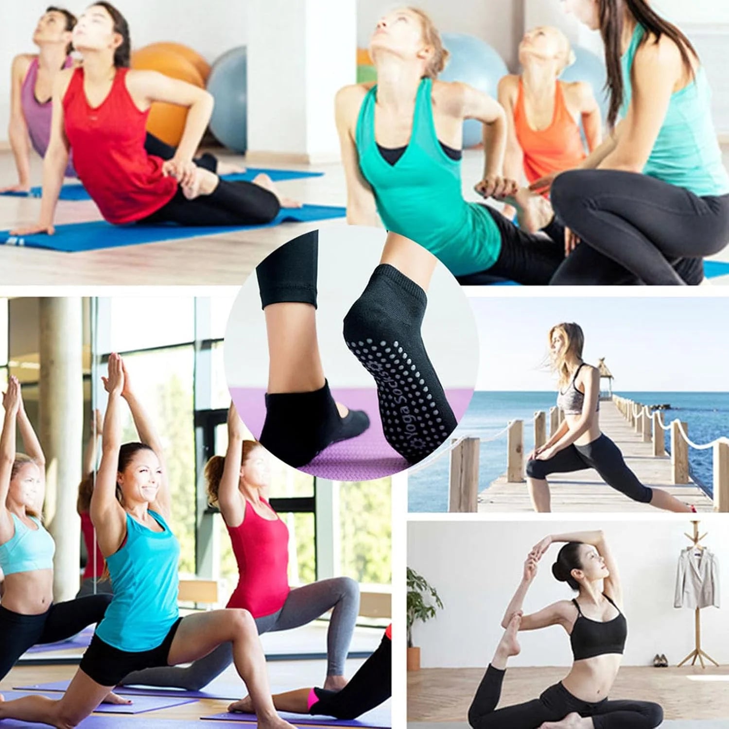 Yoga Socks for Women Non Slip Pilates Socks with Grips Non Skid Socks for Pilates Ballet Barefoot Workout Dance