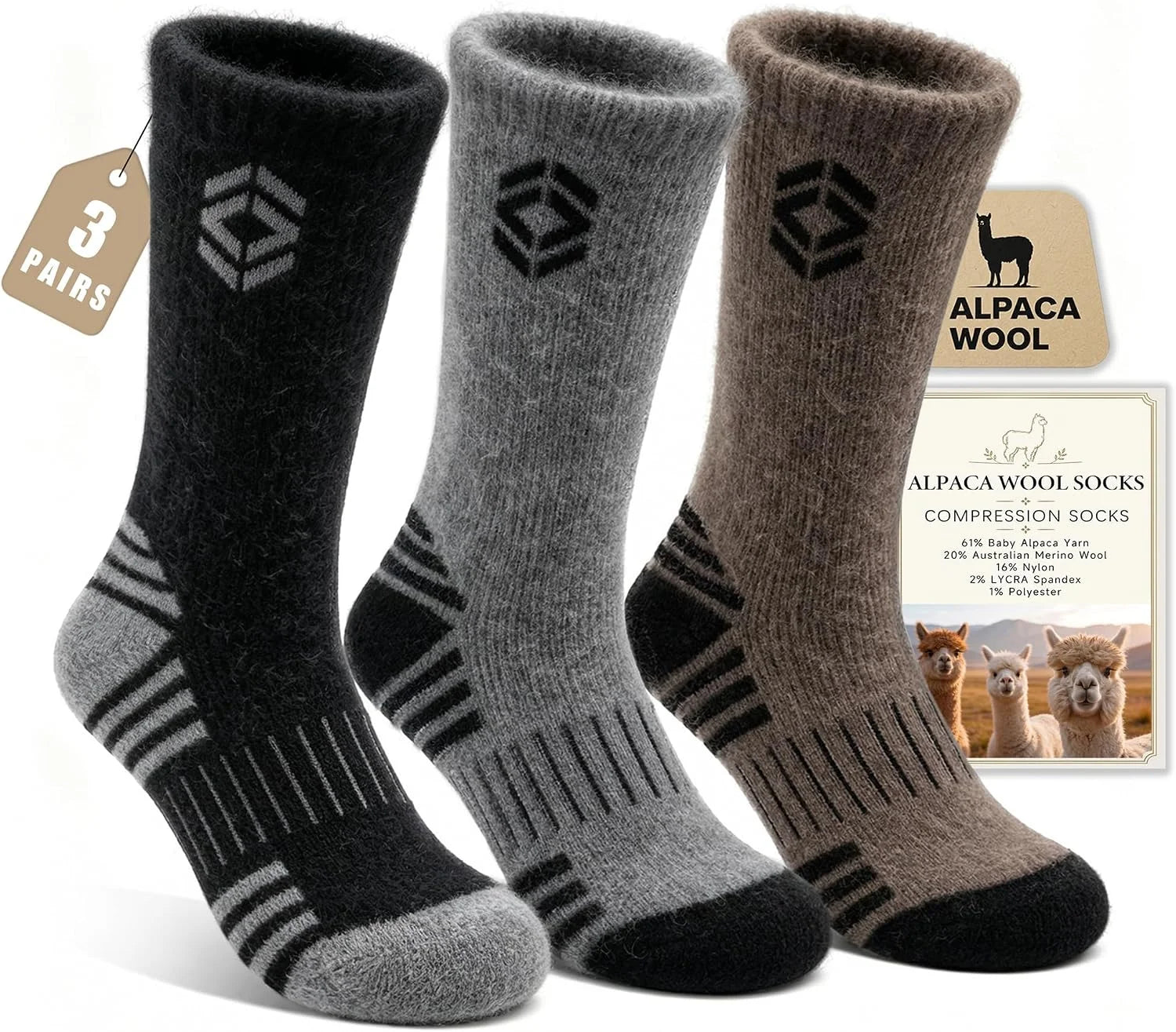 FZ FANTASTIC ZONE 3 Pairs Winter Alpaca Merino Wool Boot Socks for Men 7-16