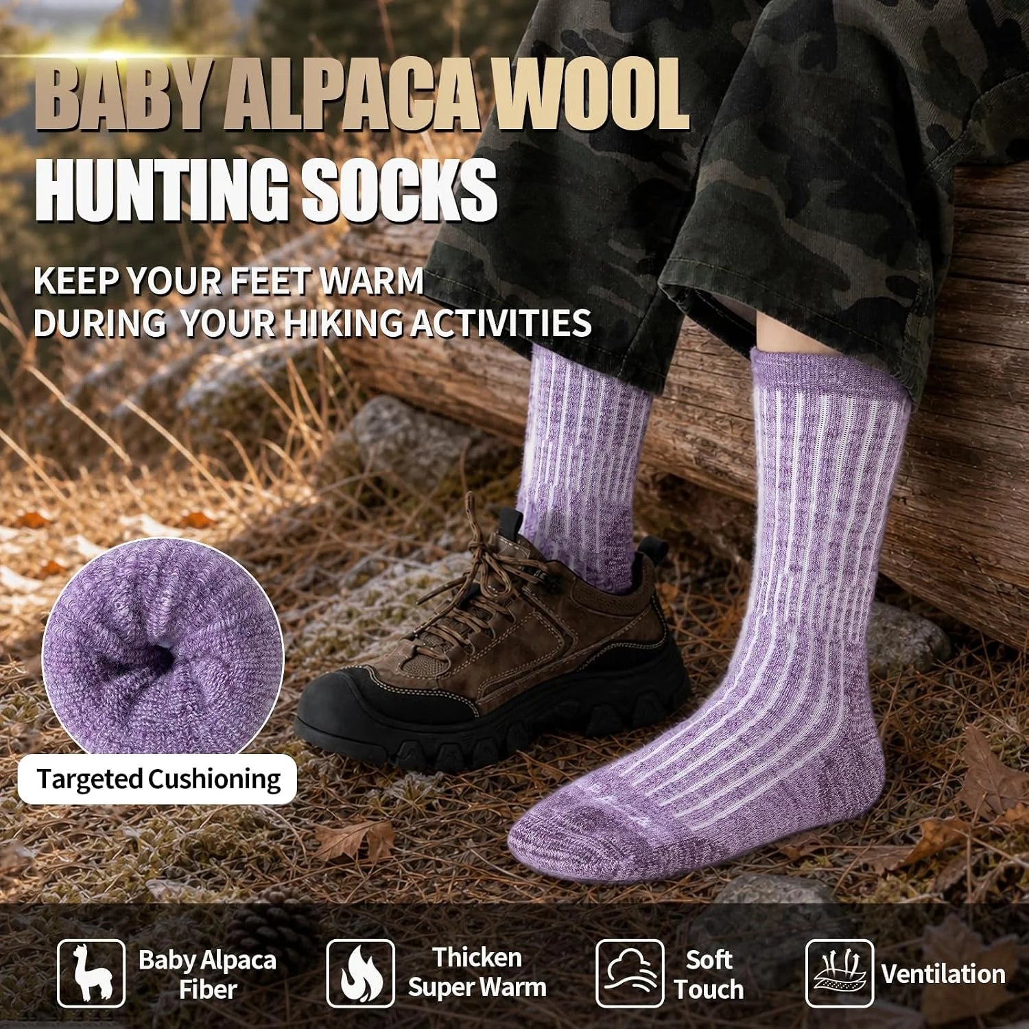 Alpaca Wool Hiking Socks, Crew Boot Work Socks for Men Women