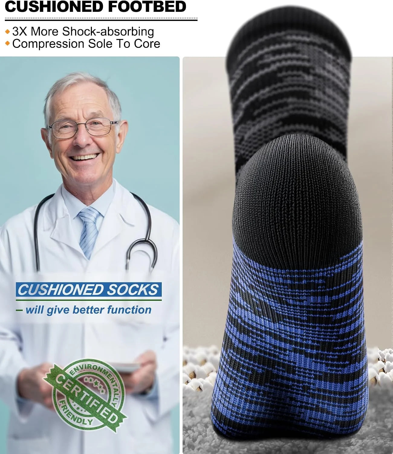 BULLIANT Men Cushioned Compression Sports Recovery Knee-High Socks 3Pack