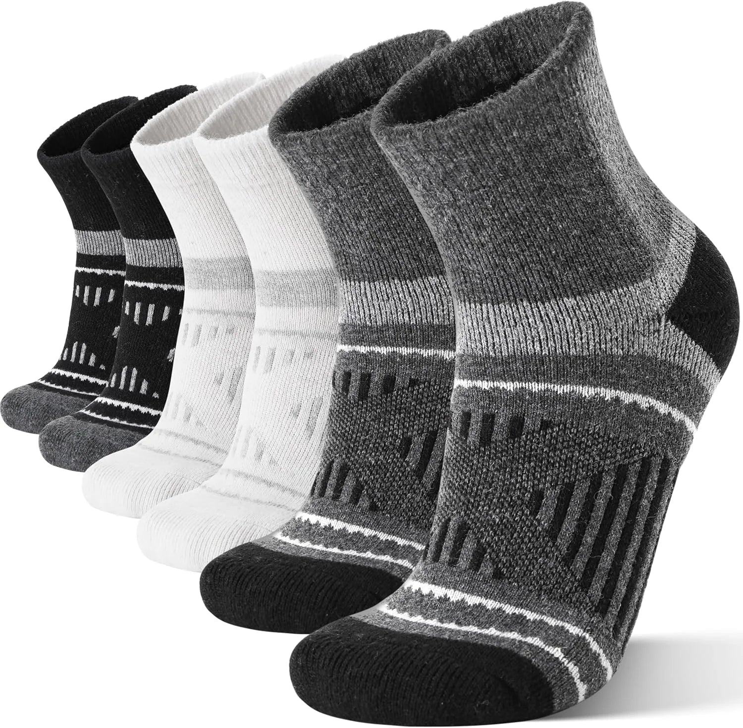 EBMORE 6 Pairs Merino Wool Ankle Hiking Running Socks Compression Support Thick Cushion No Show Socks for Men Women