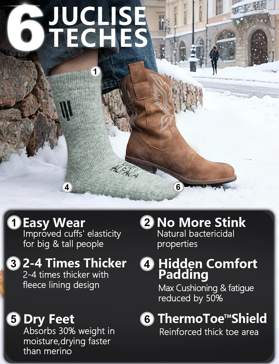 Juclise Alpaca Wool Crew Socks Men and Women,Thick Thermal Winter Cold Weather Hunting Hiking,Moisture Wicking Cushioned