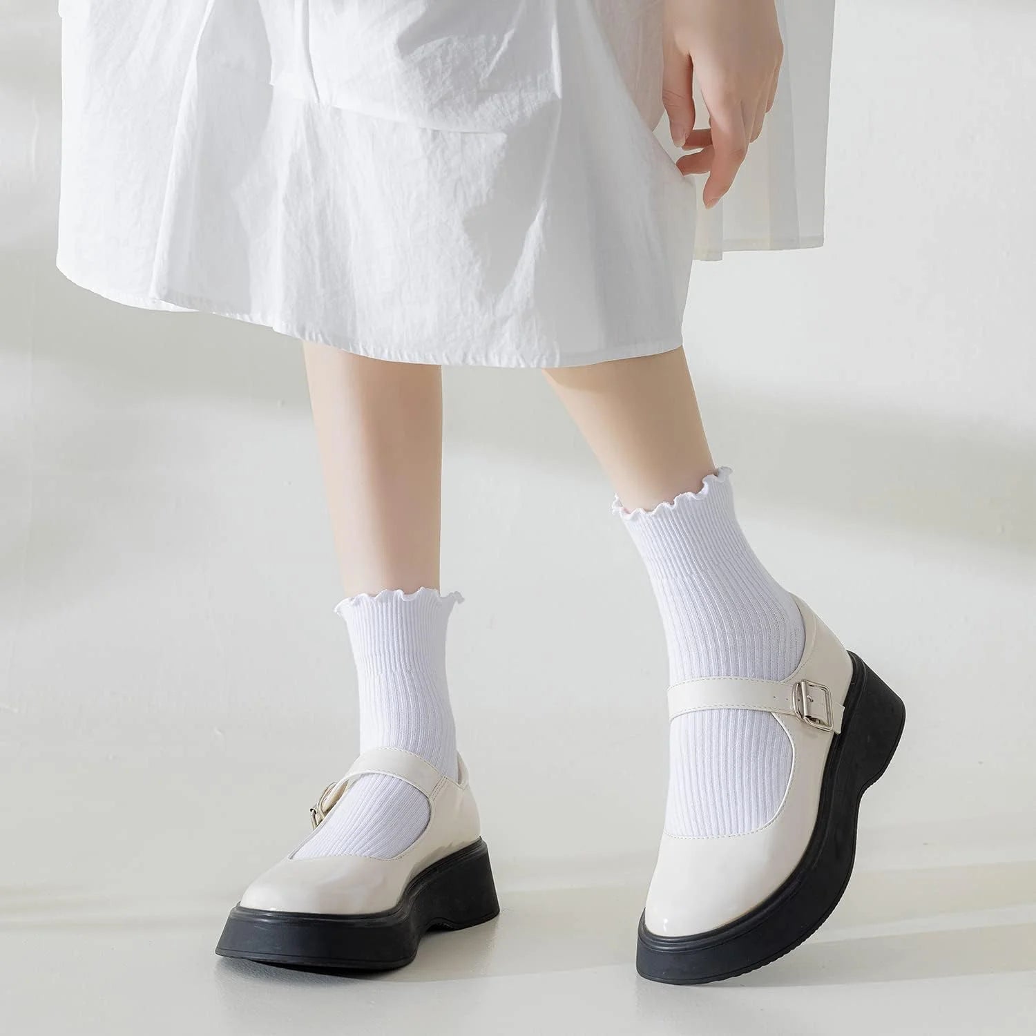 Mcool Mary Womens Ruffle Socks, Cute Ankle Winter Warm Knit Cotton Frilly Sock 6 Pack