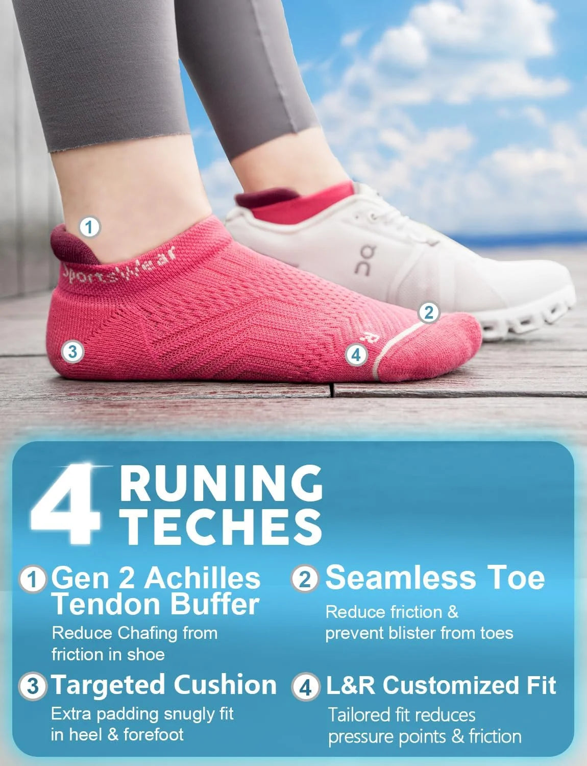 Juclise Women's No Show Compression Athletic Running Socks, 3 Pairs