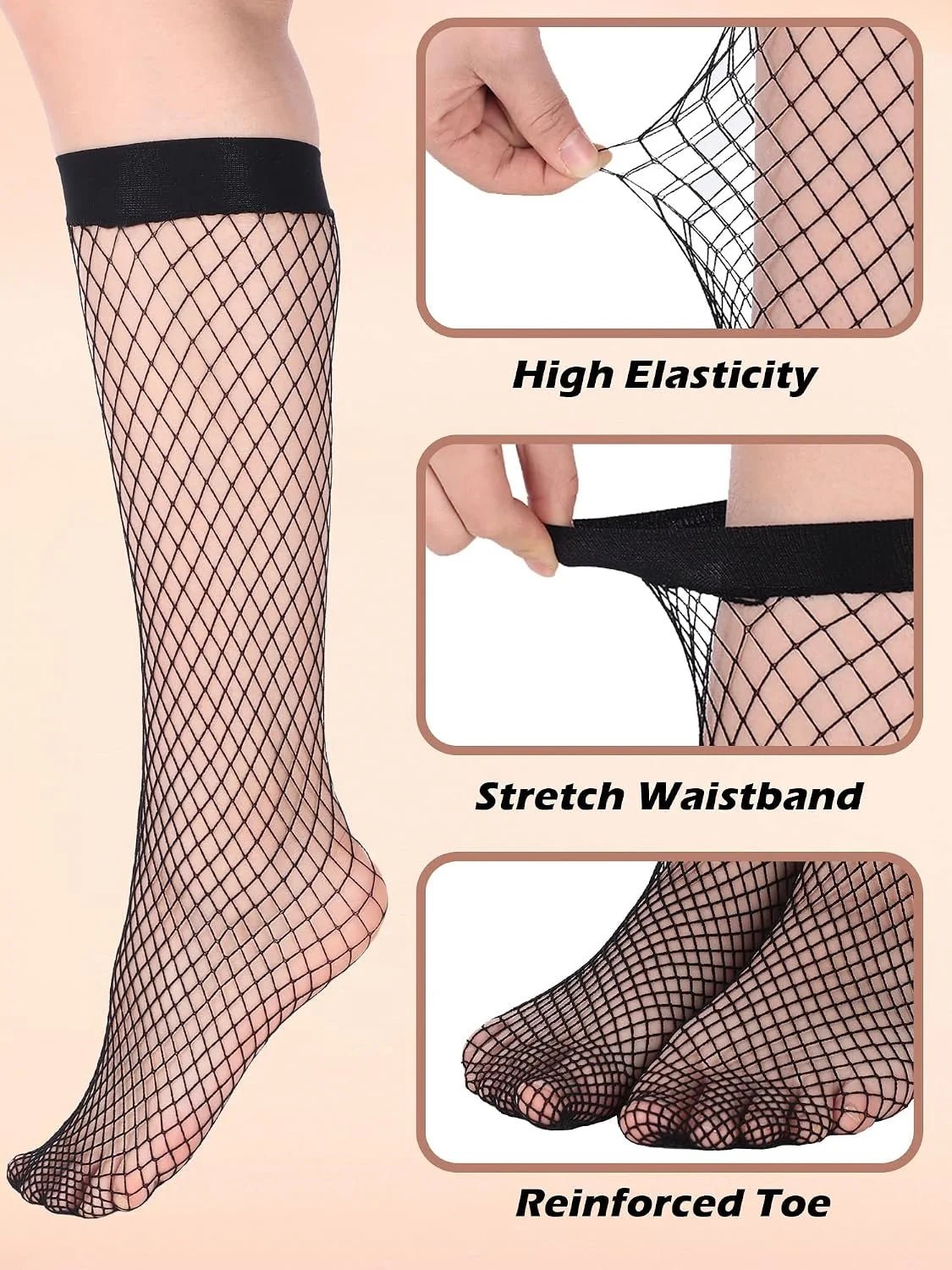 Geyoga 4 Pairs Women's Fishnet Knee Stockings Hollow out Women's Calf Socks
