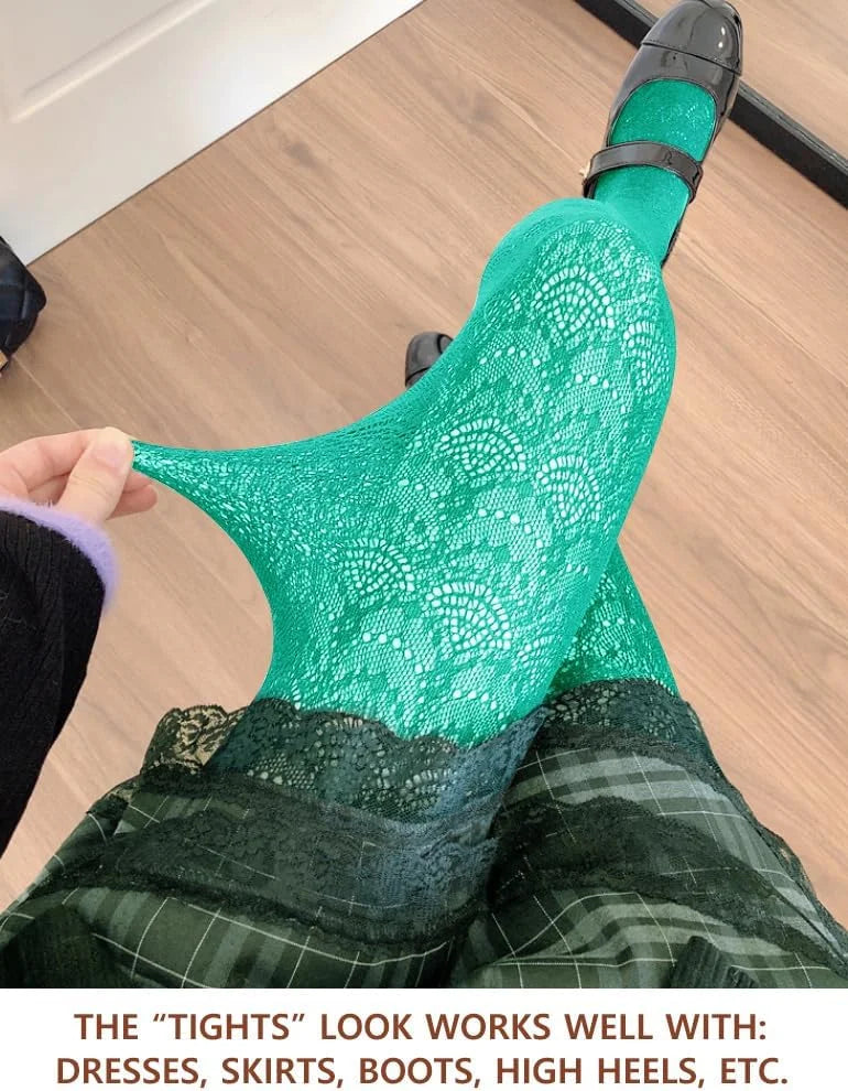VERO MONTE Womens Colorful Hollow Out Knitted Tights - Patterned Lace Stockings
