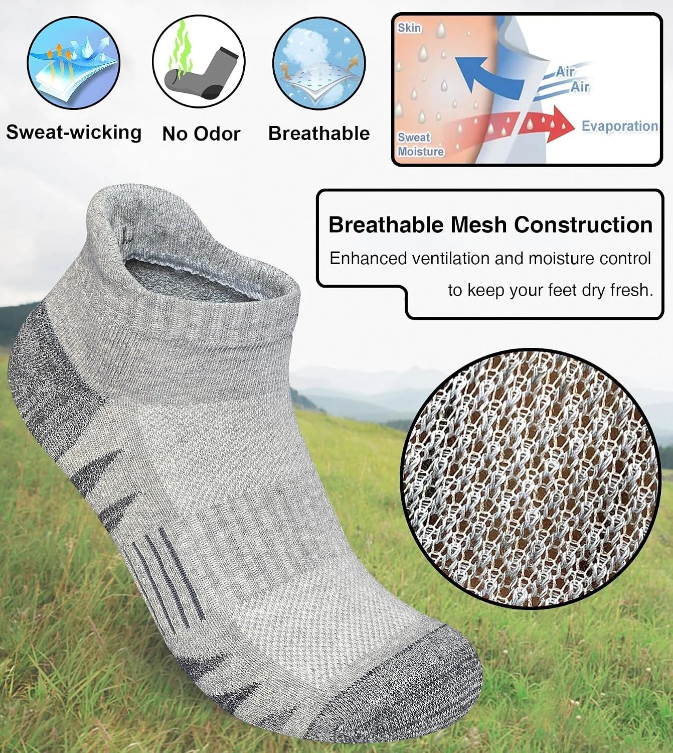 Heyoboy Mens Athletic Cushioned Anti-blister Running Ankle Socks 5 Pairs