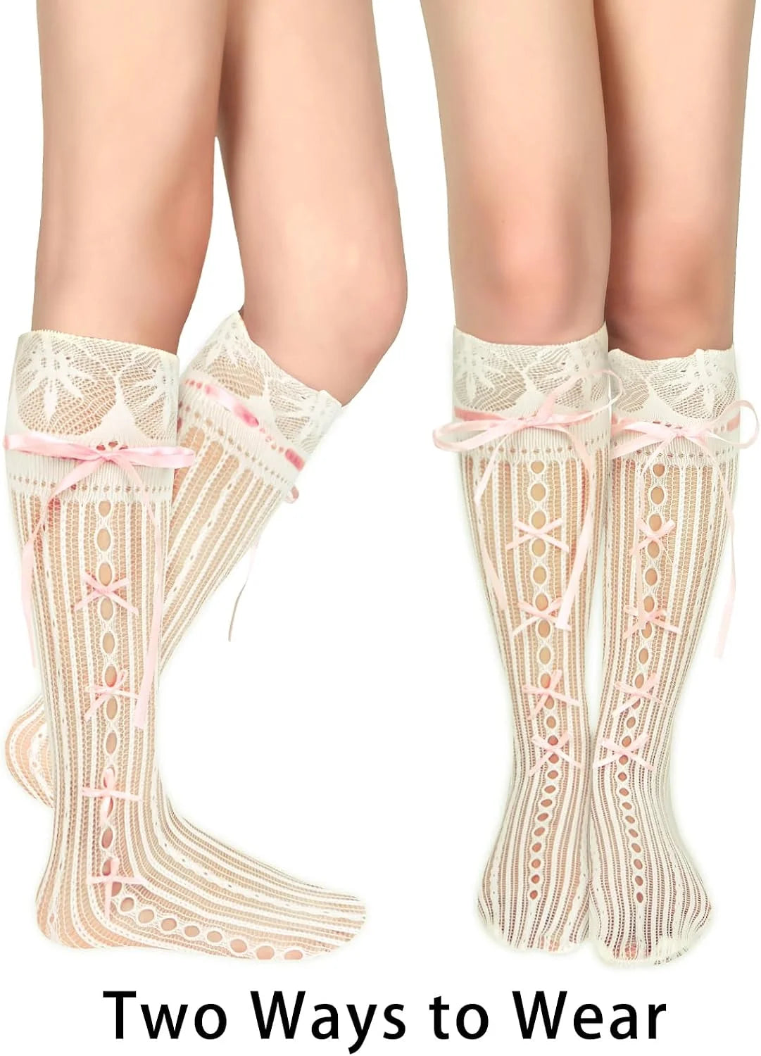 Benefeet Sox Womens Fishnet Knee High Socks Lace Ruffle Long Socks
