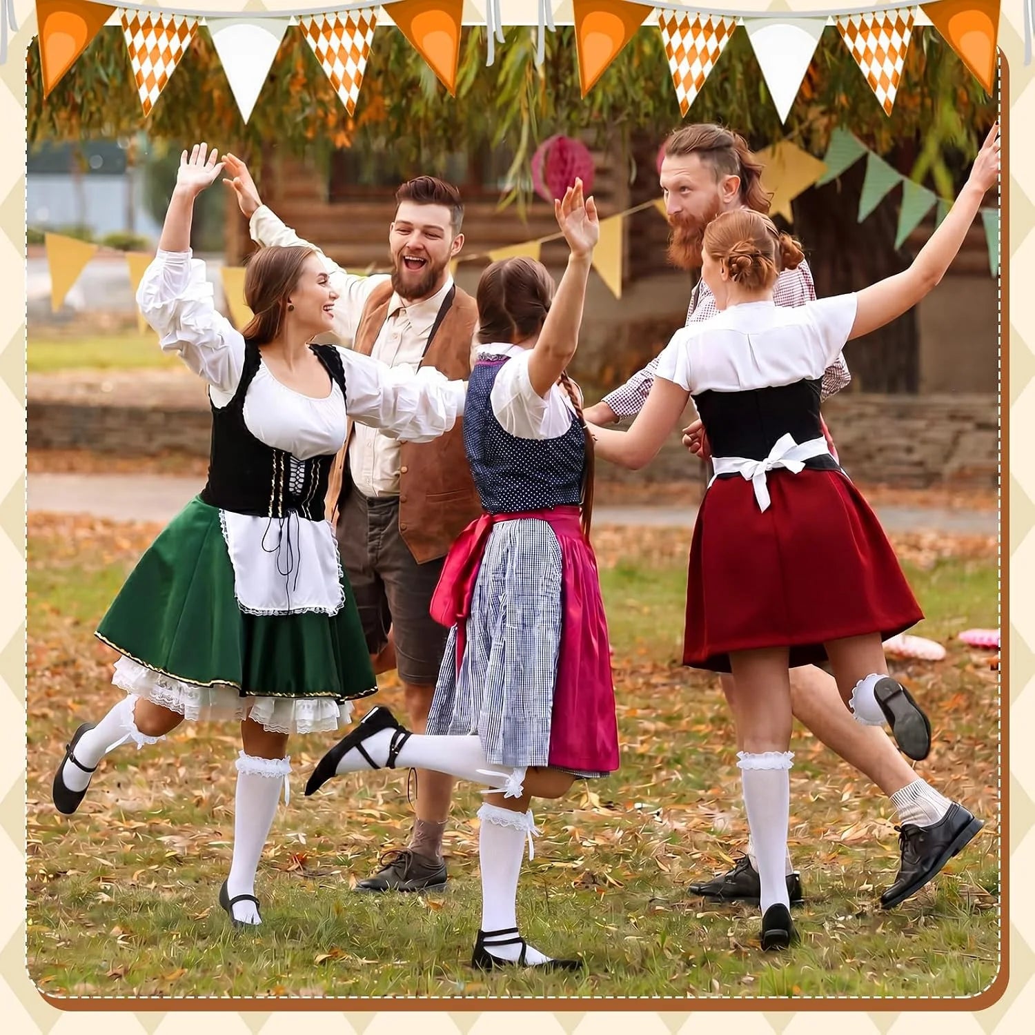 Suhine 2 Pair Oktoberfest Socks Dirndl Knee High Socks