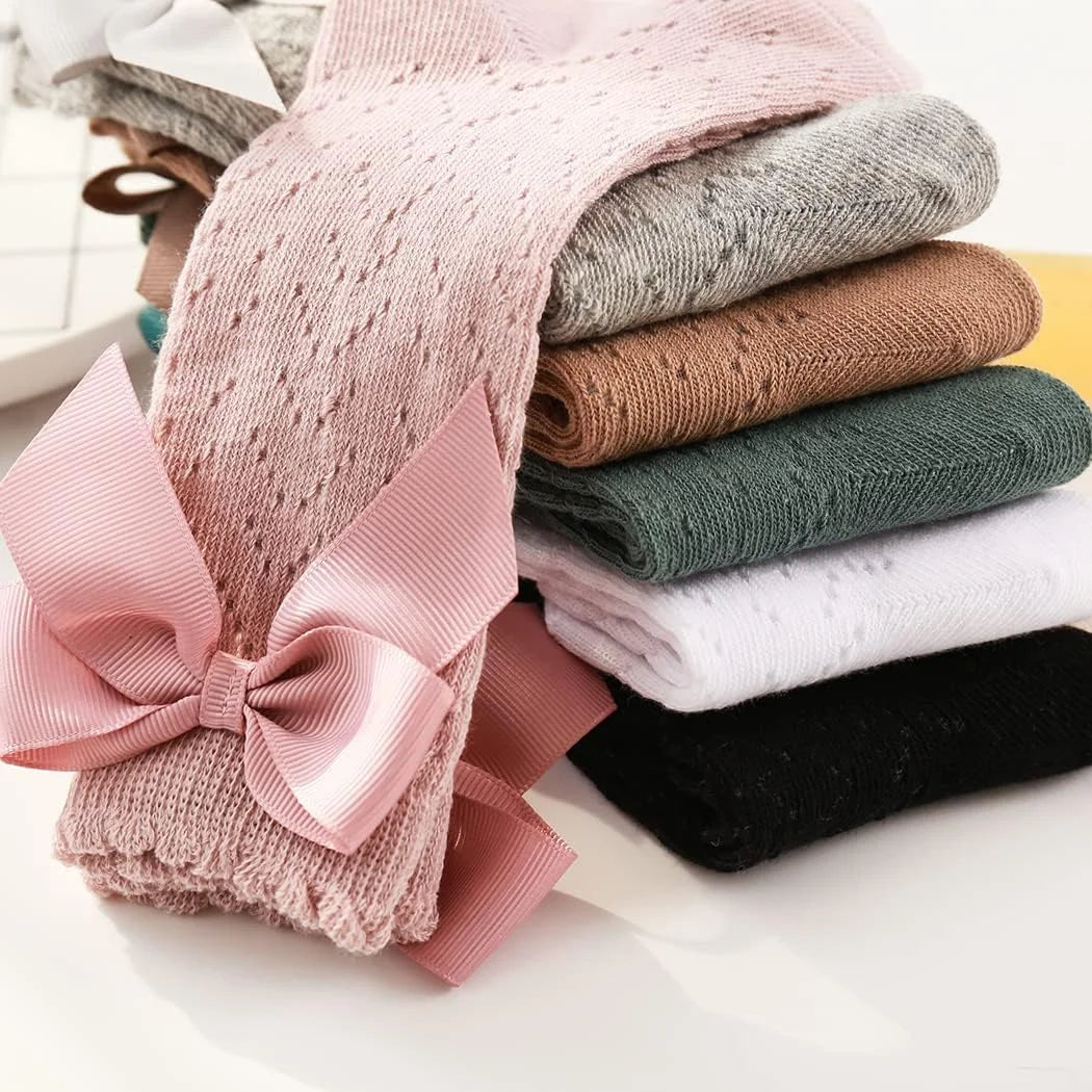 Baby Girls Knee High Socks Toddler Bow Mesh Tube Socks 5 Pairs