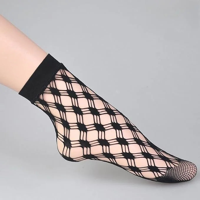 MarJunSep Lace Ankle Socks for Women Cute Elegent Sheer Mesh Fishnet Thin Nylon Crew Socks Sexy Fashion