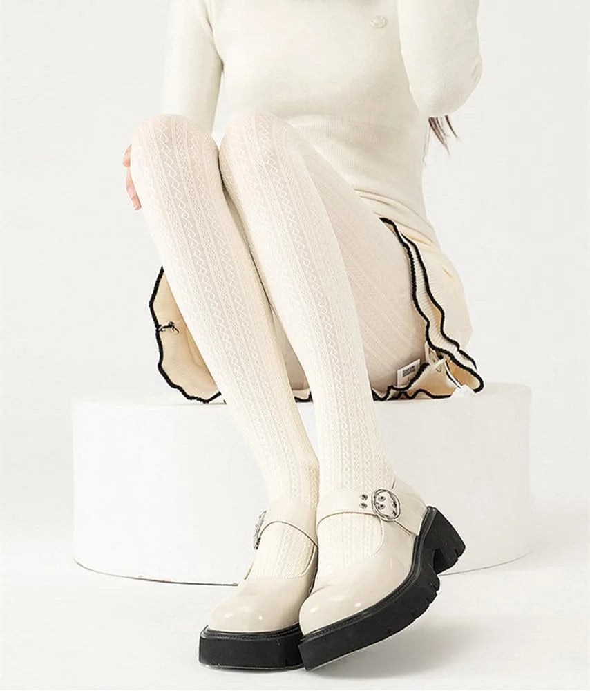 SurBepo Women Fishnet Hollow Out Knitted Patterned Thick Warm Stockings Tights Vertical Strips Pantyhose For Female
