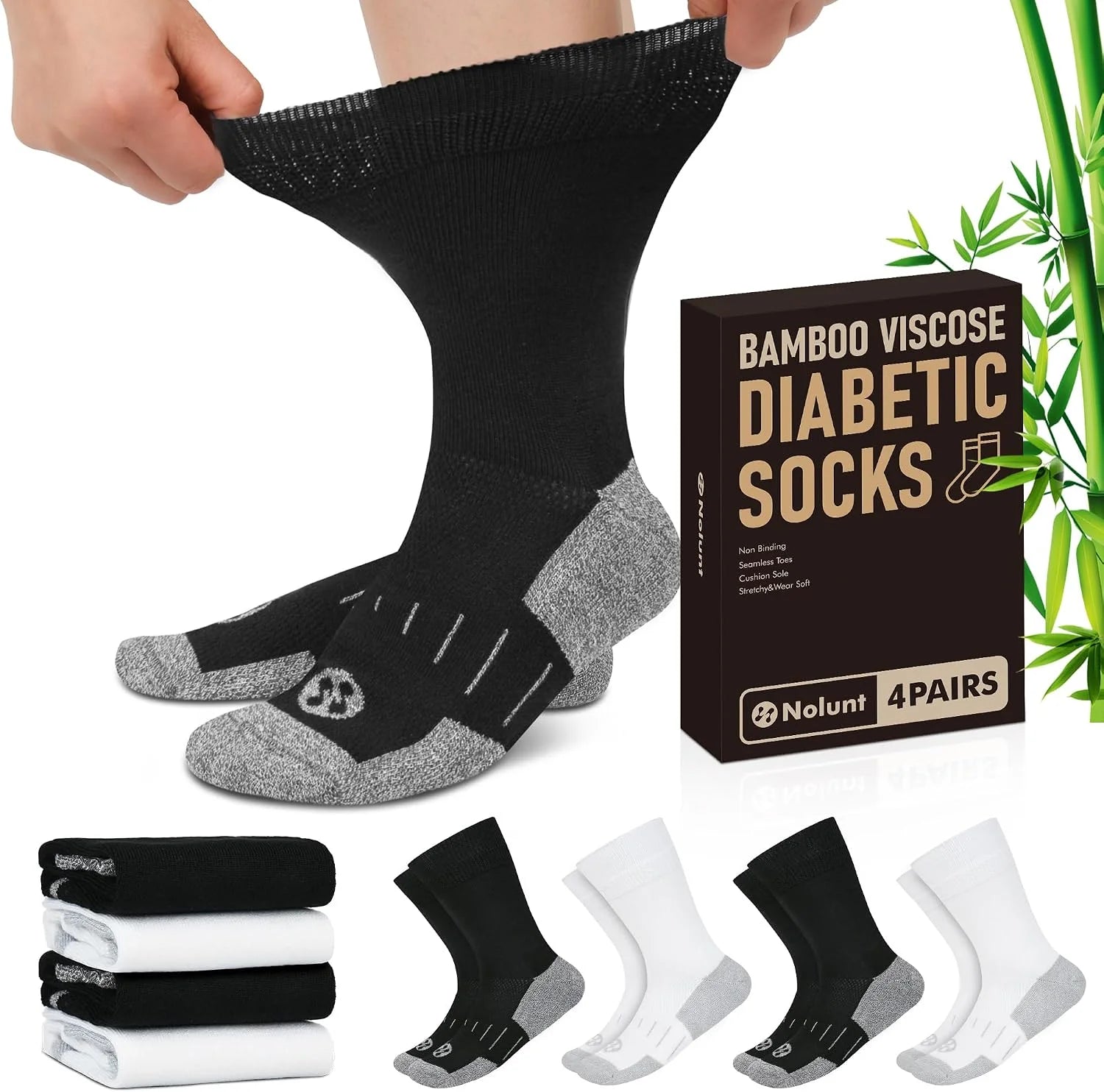Diabetic Socks for Men,4 Pairs Non Binding Loose Wide Top Crew Socks for Men Size 9-12/10-13/13-15.