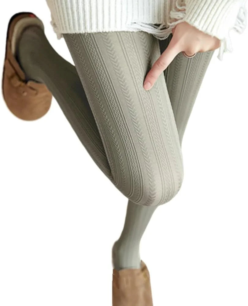 SurBepo Women Fishnet Hollow Out Knitted Patterned Thick Warm Stockings Tights Vertical Strips Pantyhose For Female