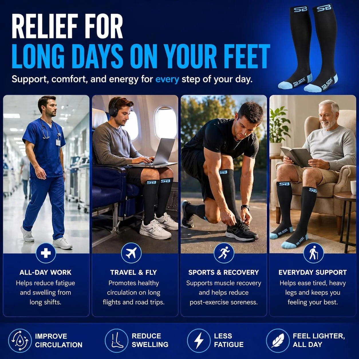 SB SOX Compression Socks for Men & Women (20-30mmHg)