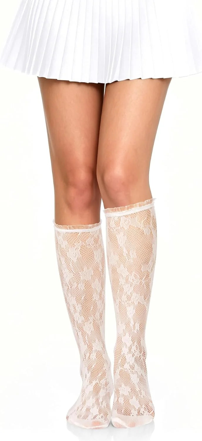 Benefeet Sox Womens Fishnet Knee High Socks Lace Ruffle Long Socks