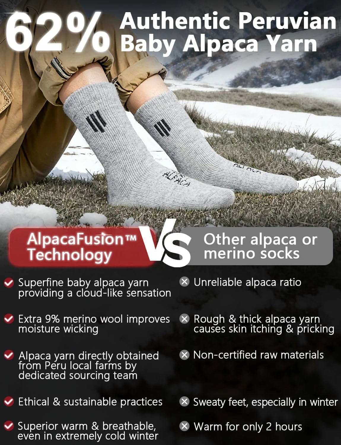 Juclise Alpaca Wool Crew Socks Men and Women,Thick Thermal Winter Cold Weather Hunting Hiking,Moisture Wicking Cushioned