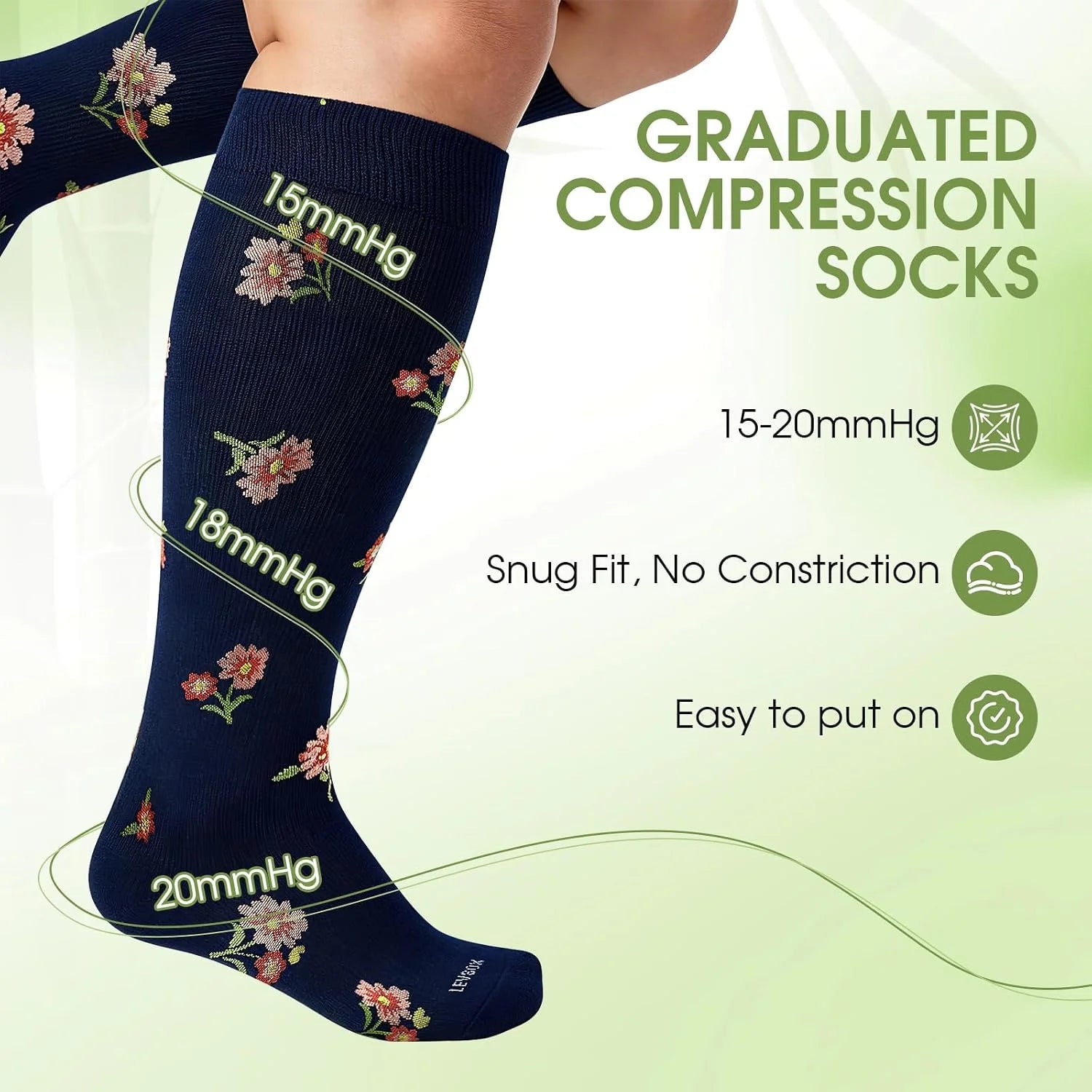 LEVSOX Wide Calf Compression Socks for Women&Men Plus Size 15-20mmHg Knee High Large Support Stockings for Circulation
