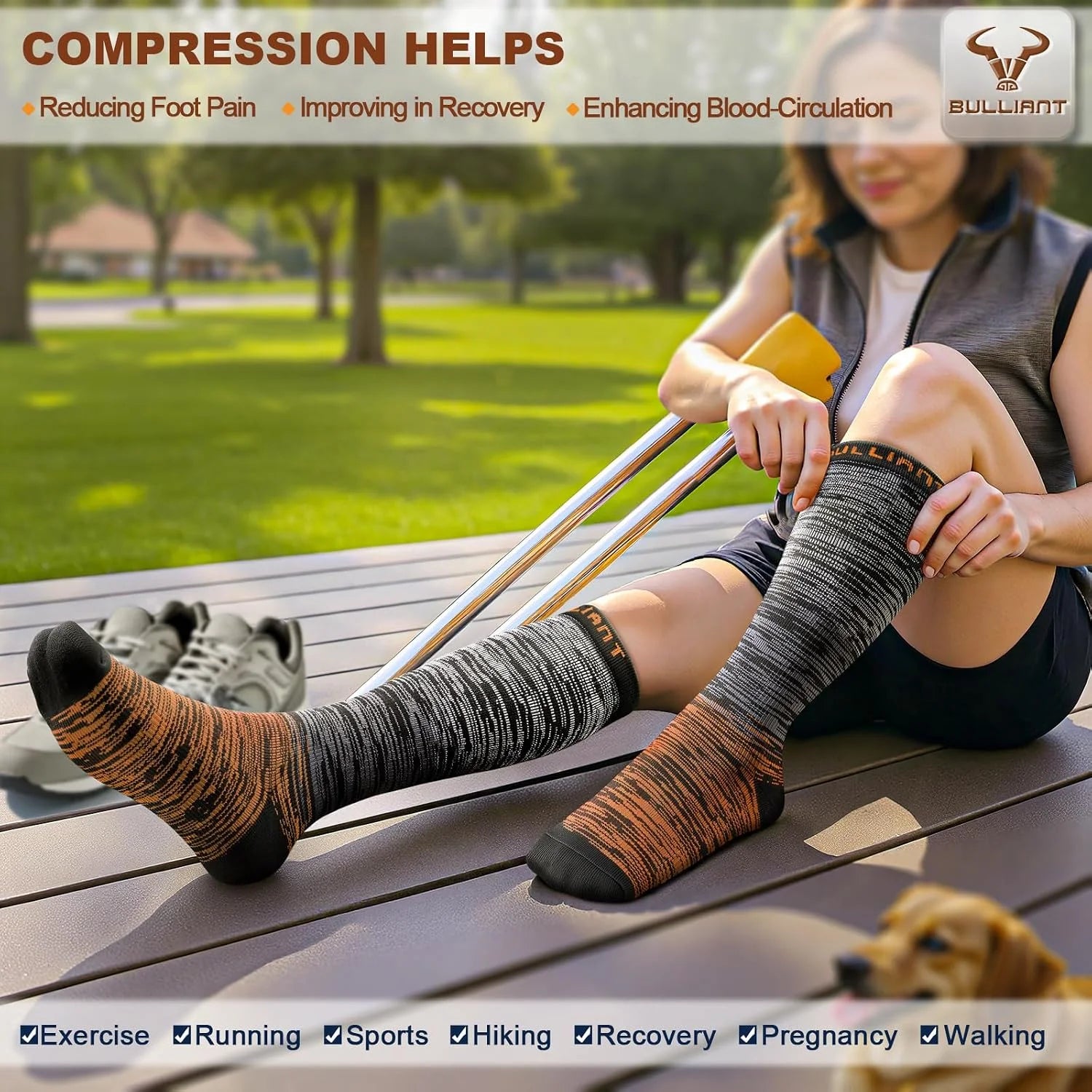 BULLIANT Men Cushioned Compression Sports Recovery Knee-High Socks 3Pack