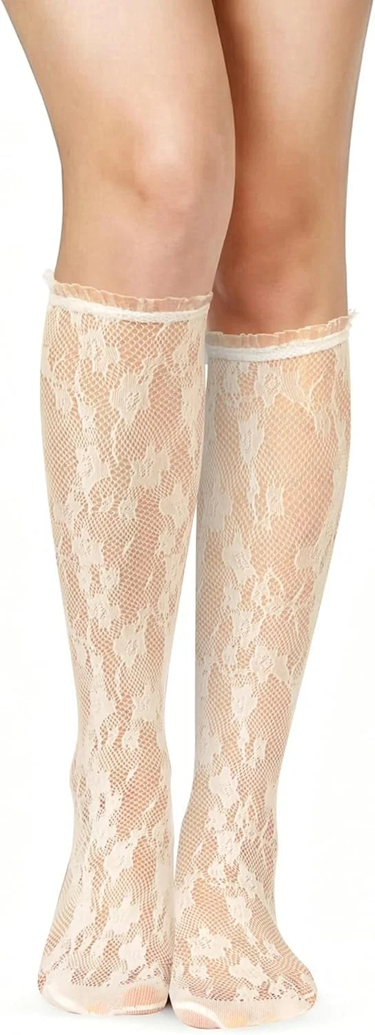 Benefeet Sox Womens Fishnet Knee High Socks Lace Ruffle Long Socks