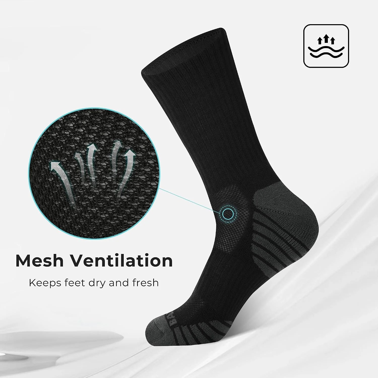 BAMBOO COOL Men's Crew Socks Athletic Running Sports Socks, Cushioned Moisture Wicking, Breathable Arch Support 6 Pack