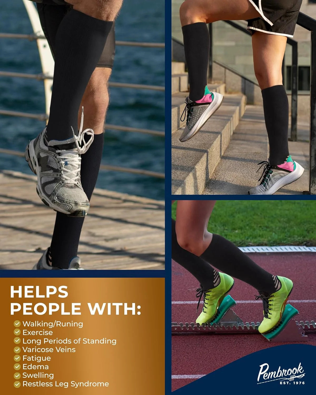 Pembrook 3 Pairs Copper Compression Socks 15-20 mmHg | Graduated Support